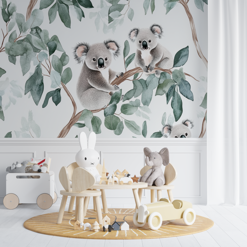 Koala and Eucalyptus Hugs Wallpaper | Murals Wallpaper