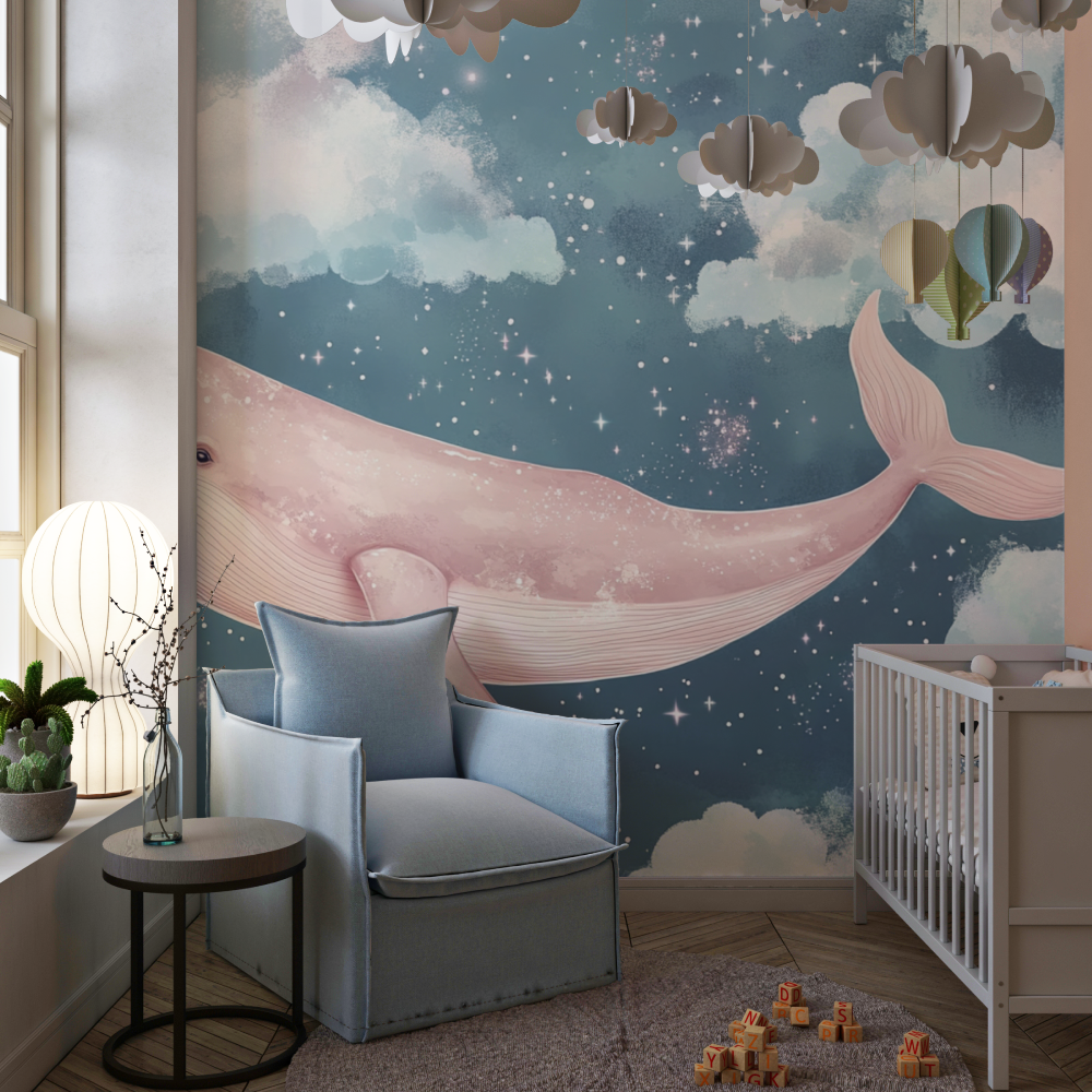 Classic Girl Wallpaper Whale and Pink Cloud | Murals Wallpaper