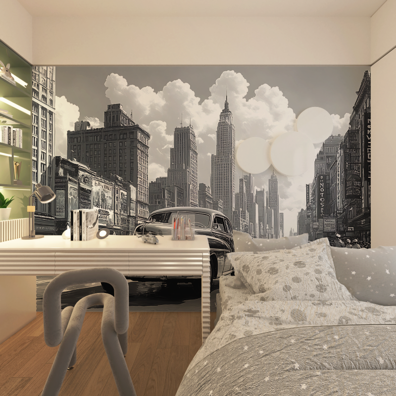 Retro-Auto-Tapete in Schwarz-Weiß | Wandbilder