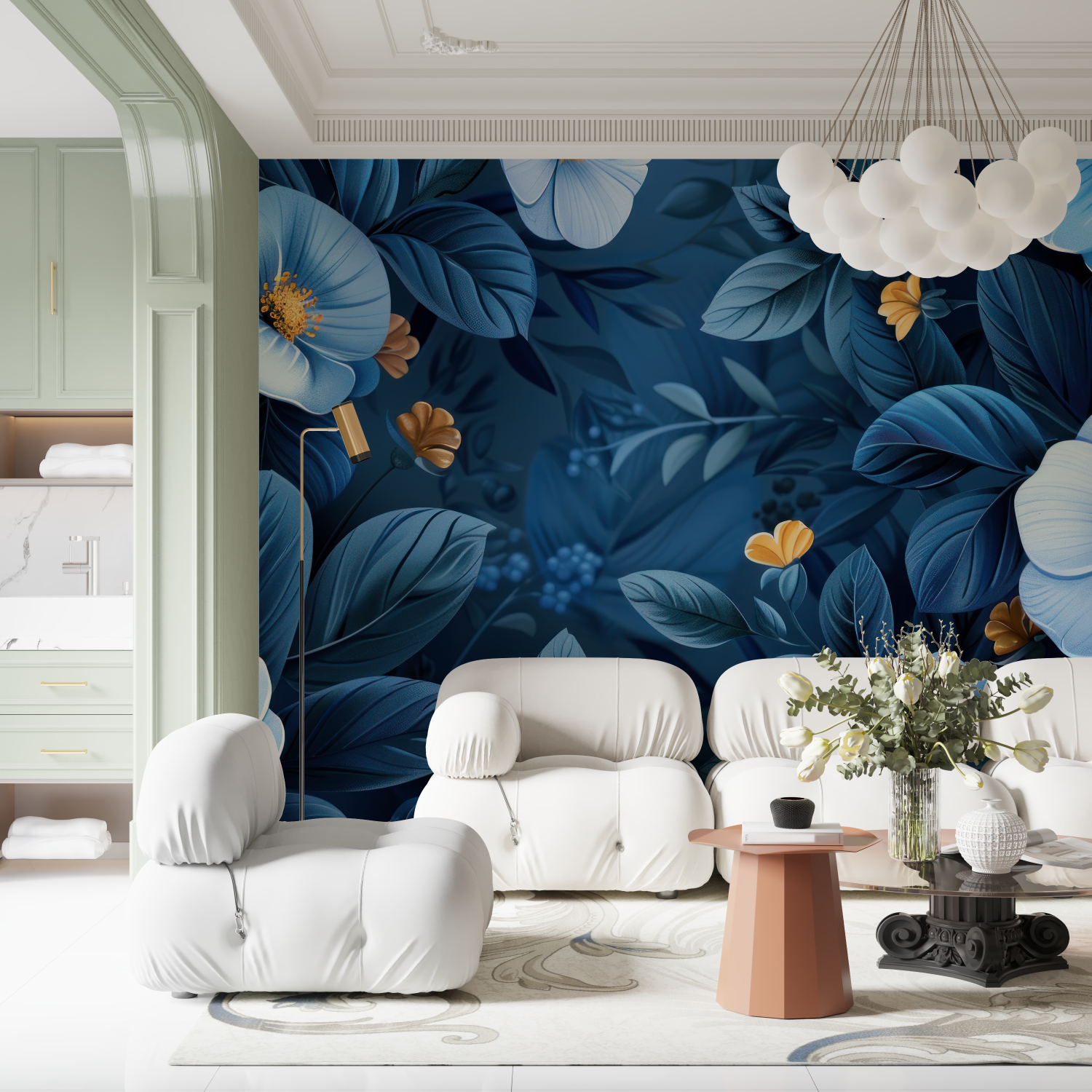 Blaue Blumentapete | Murals Wallpaper