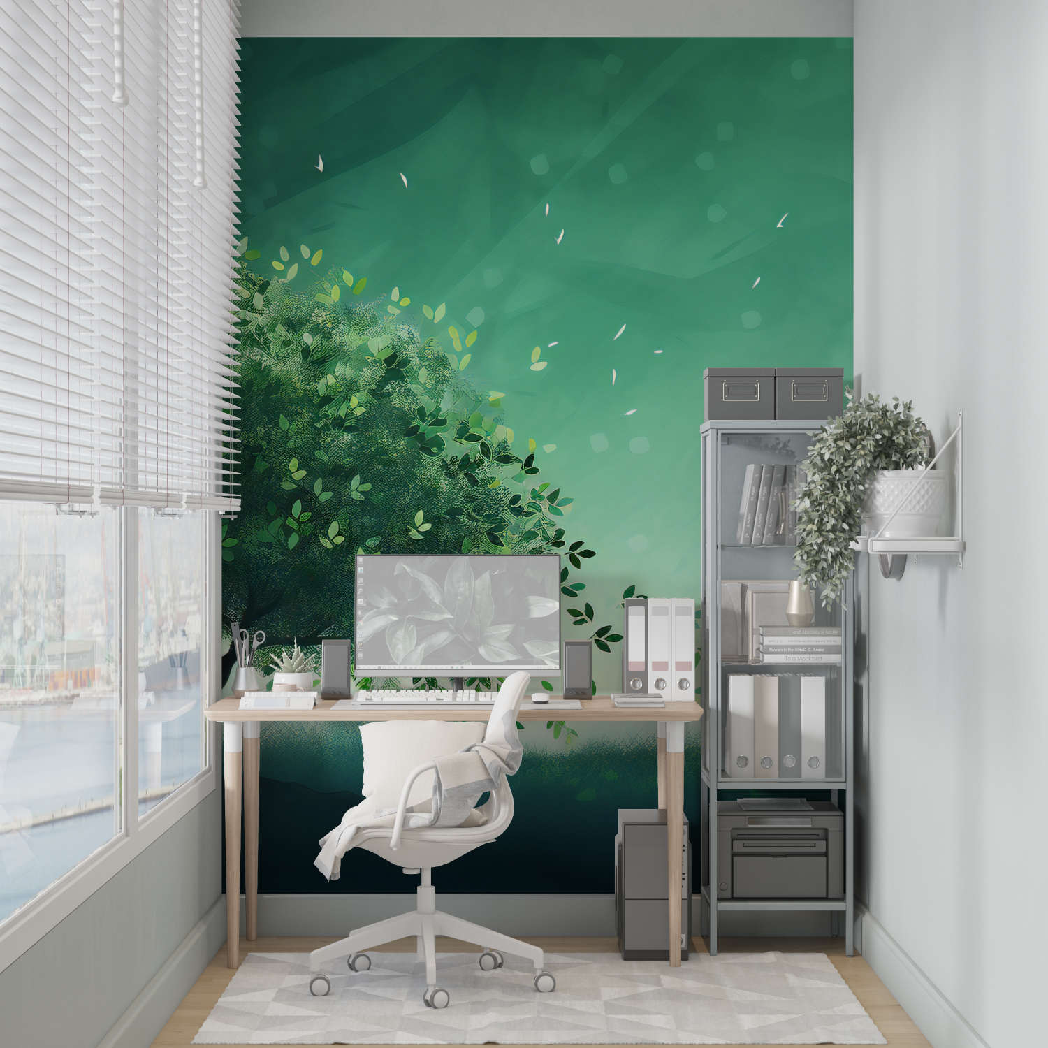 Tapete mit grünem Baum | Wandtapete