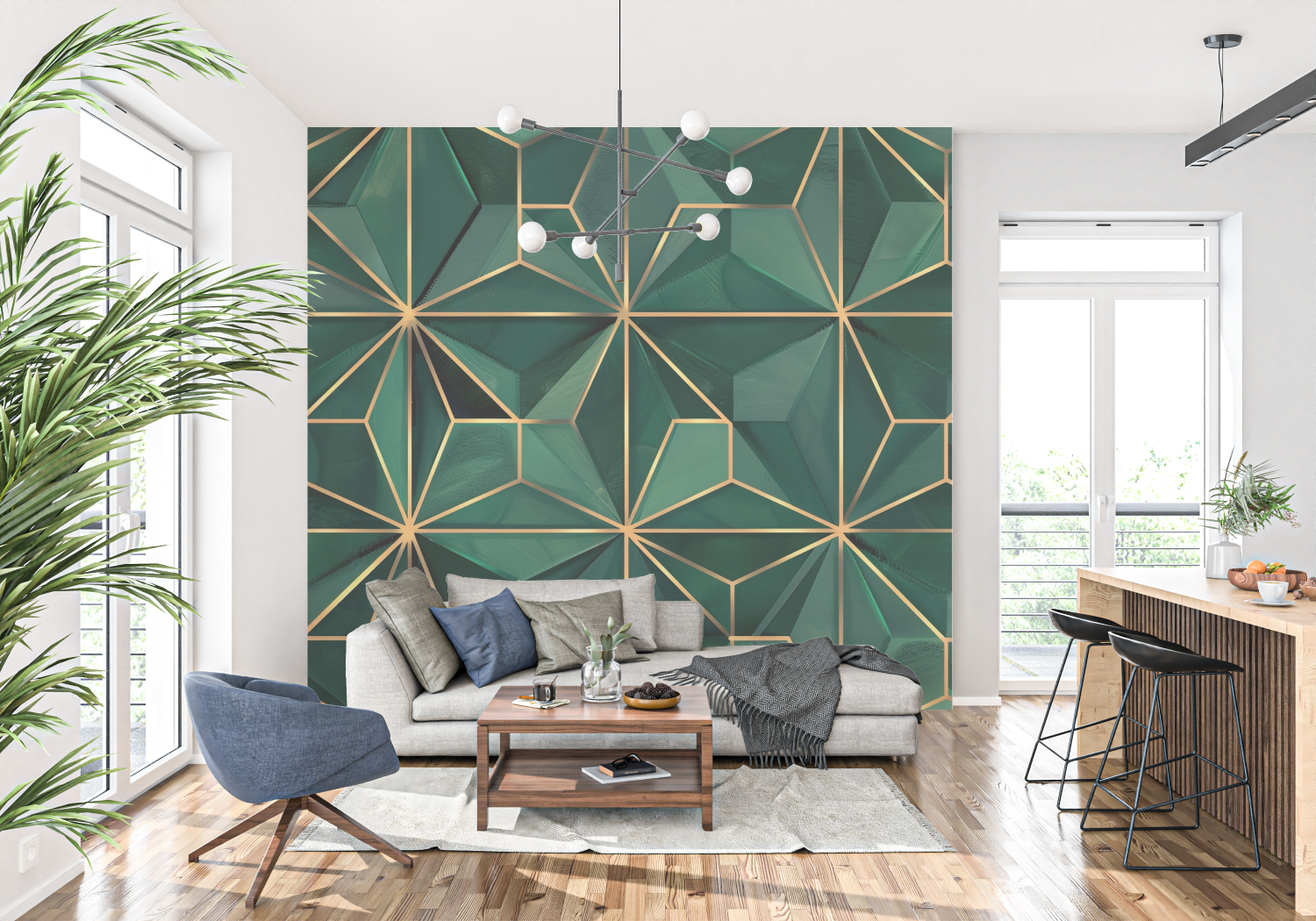 Emerald Green Patterned Wallpaper | Murals Wallpaper