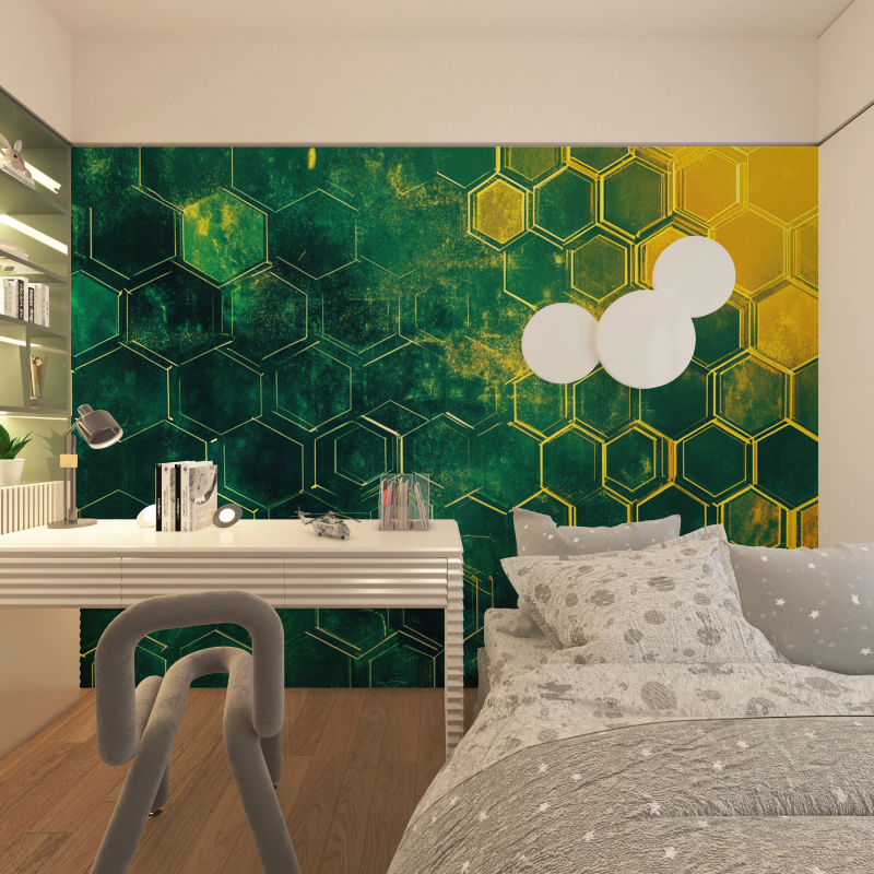Neon Green Hexagon Wallpaper for Kids | Murals Wallpaper