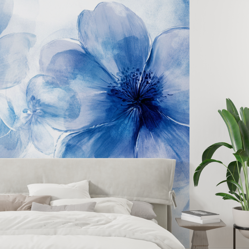 Large Blue Floral Wallpaper | Murals Wallpaper