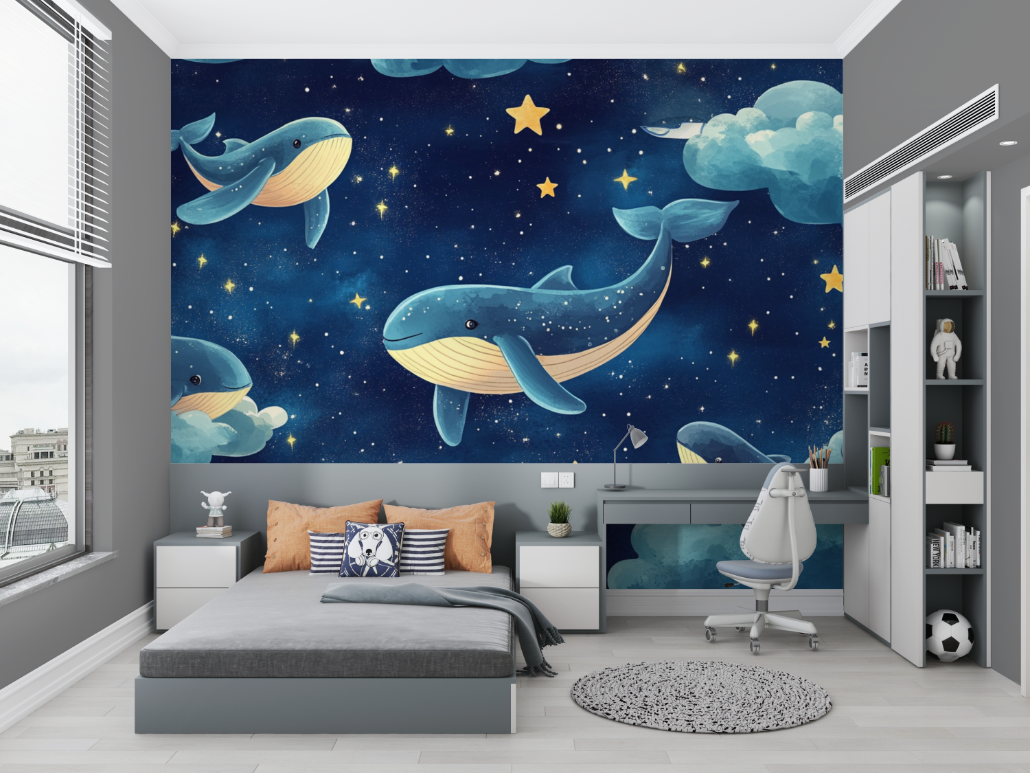 Cute Marine Blue Cloud Animal Wallpaper | Murals Wallpaper