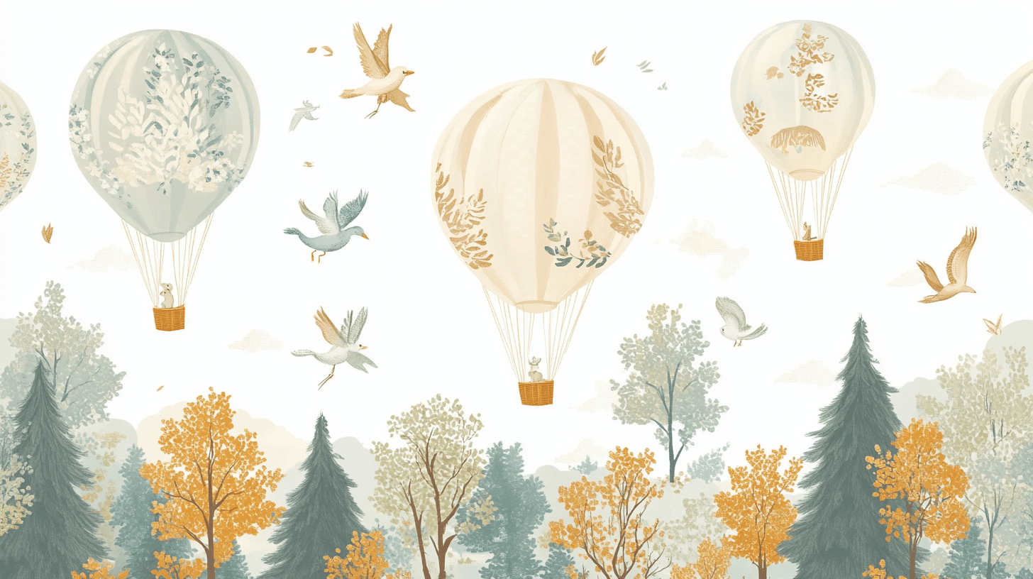 Hot Air Balloon and Forest Animals Wallpaper | Murals Wallpaper