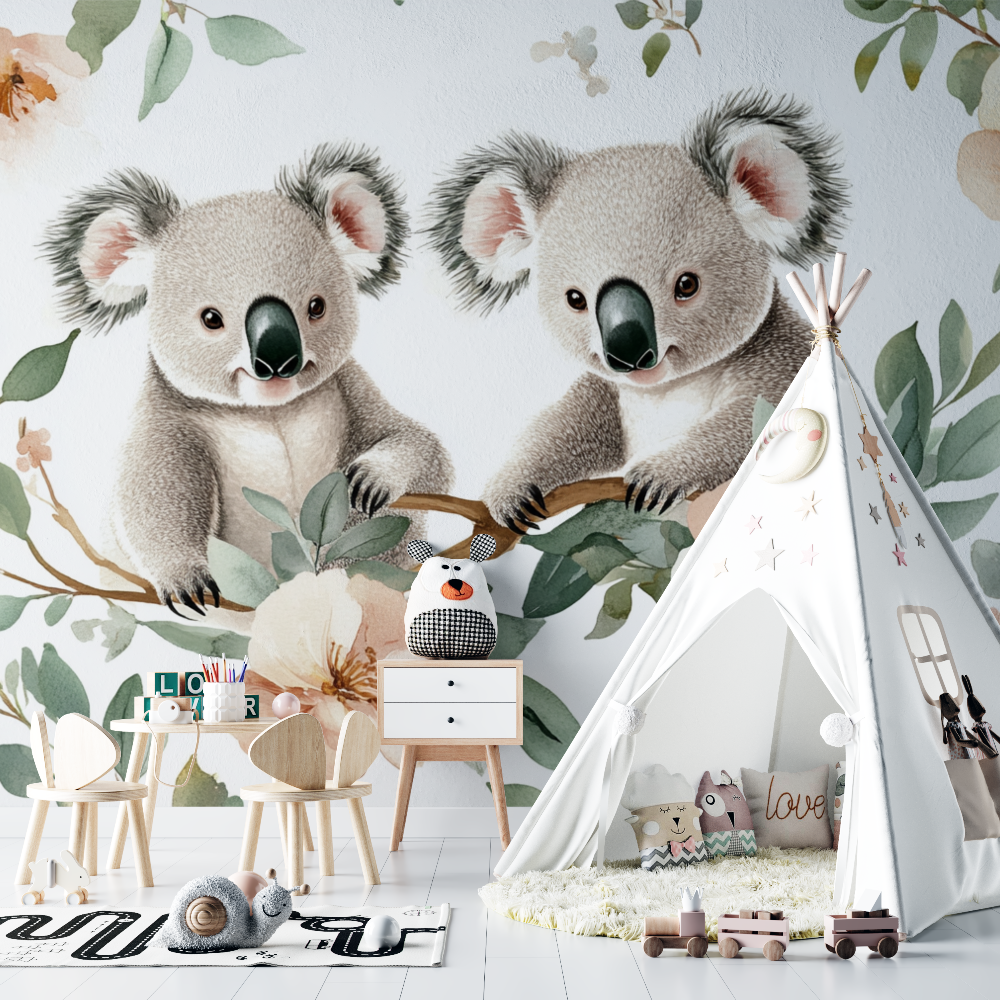 Koala Tapete in einem Blumenfeld | Wandbilder Tapete