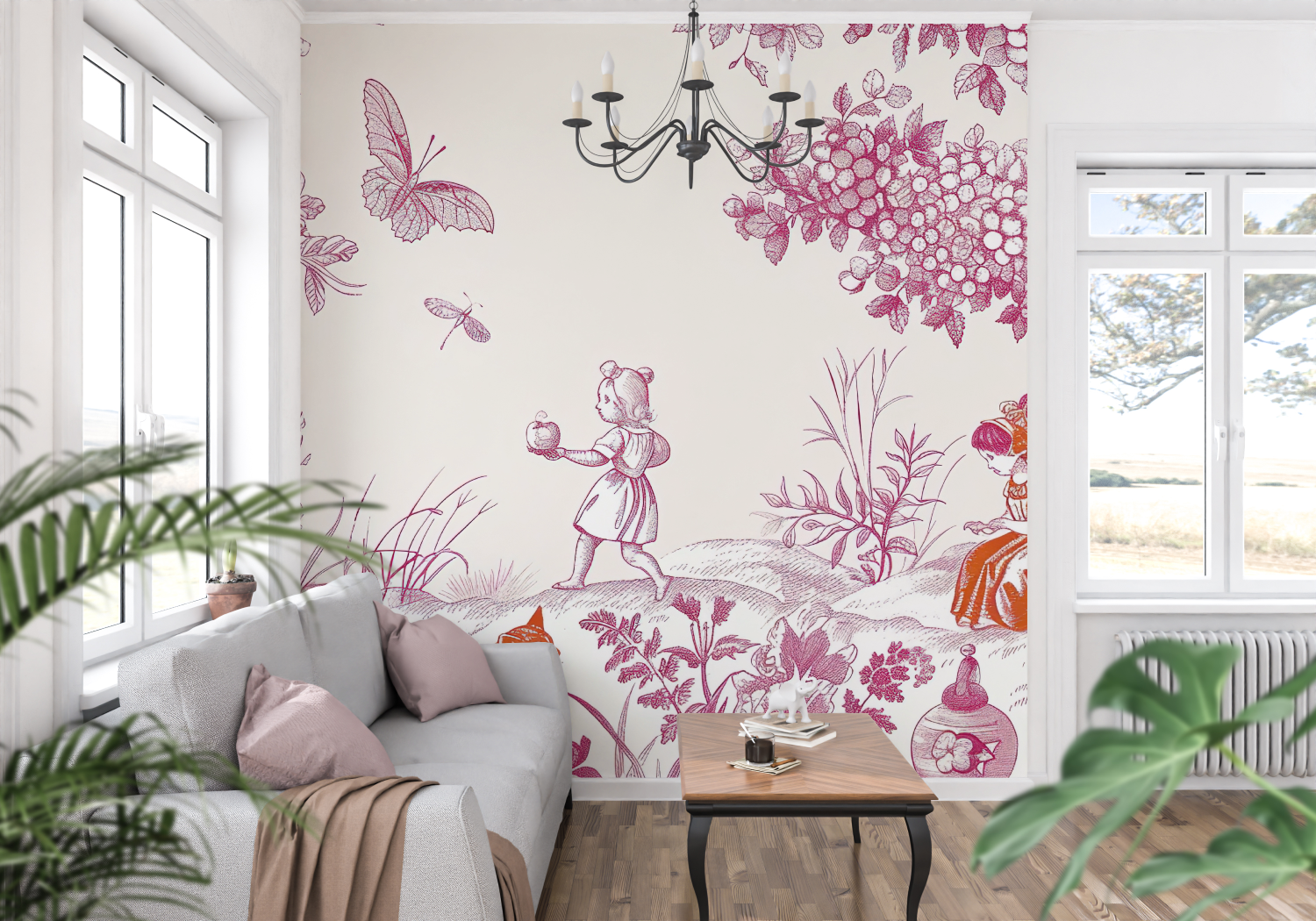 Childrens' Pink Toile Wallpaper | Murals Wallpaper
