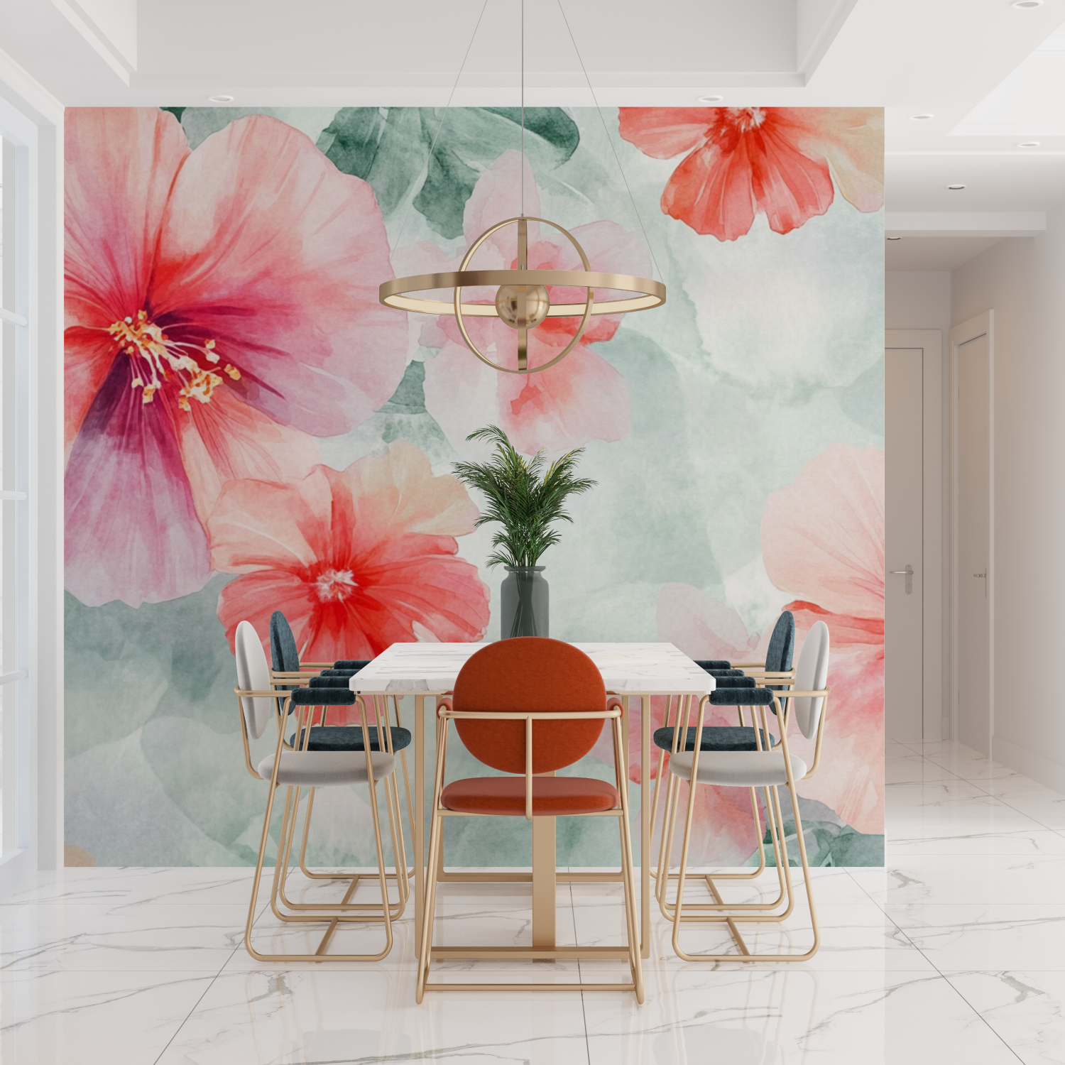 Watercolor Tropical Flowers Gradient Wallpaper | Murals Wallpaper