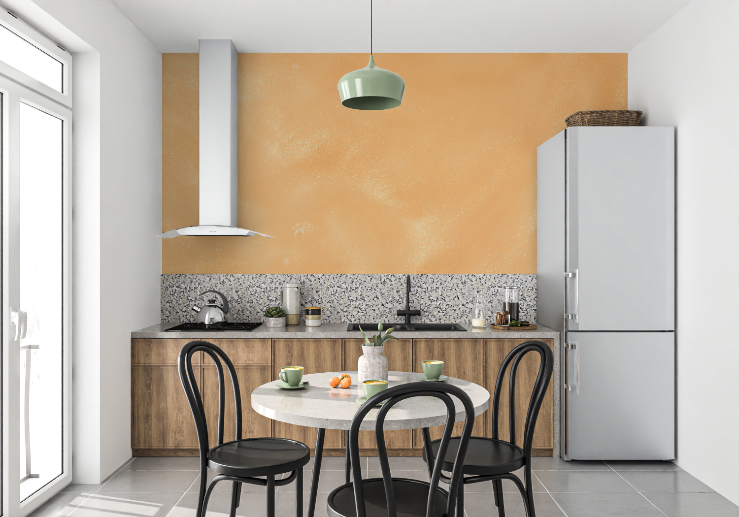 Strukturierte Tapete in Pastellorange | Wandtapete