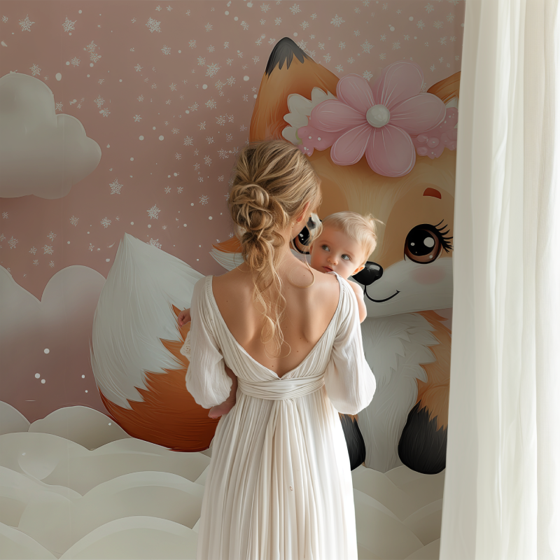 Fuchs Tapete für Baby Mädchen | Wandbilder Tapete