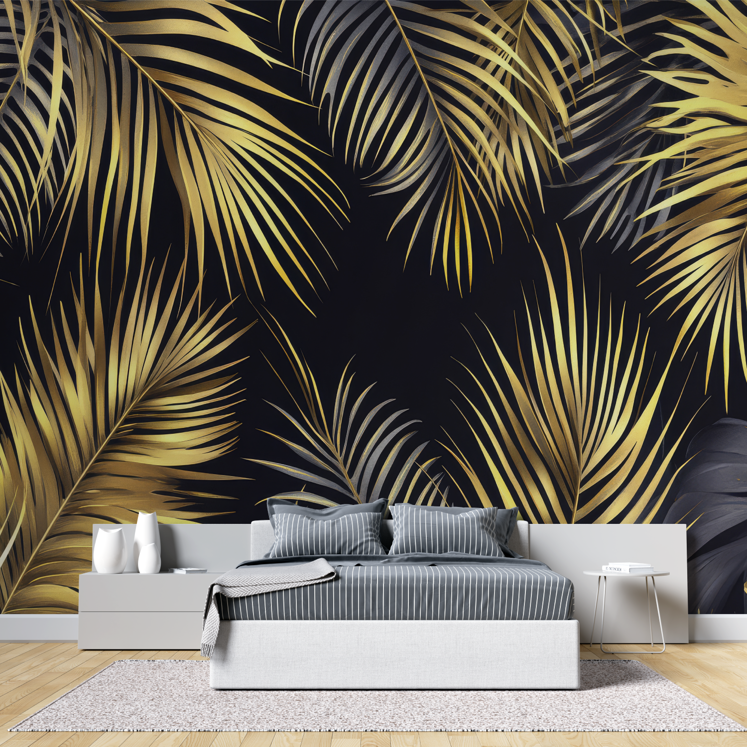 Black and Gold Palm Leaf Wallpaper | Murals Wallpaper
