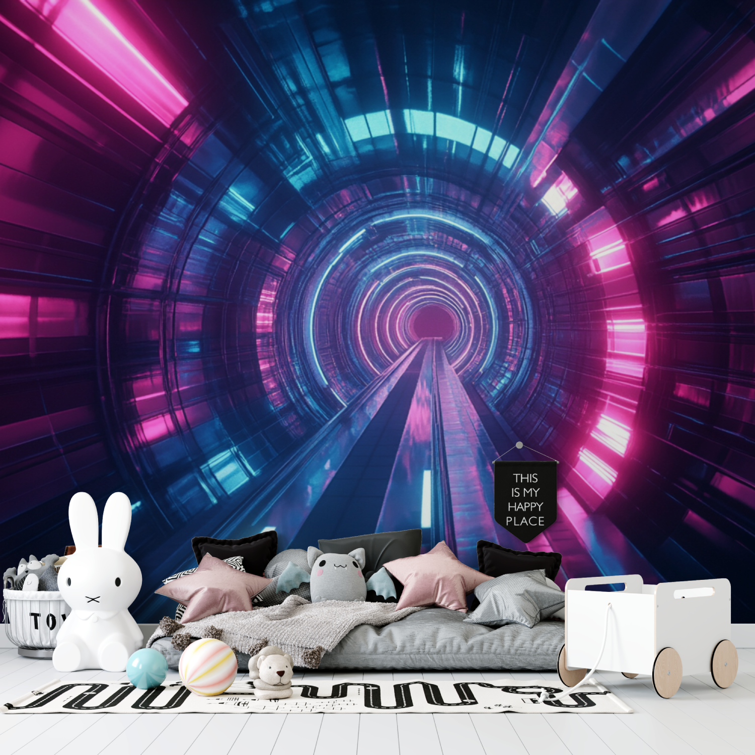 3D-Lichtkorridor-Tapete | Wandbildtapete