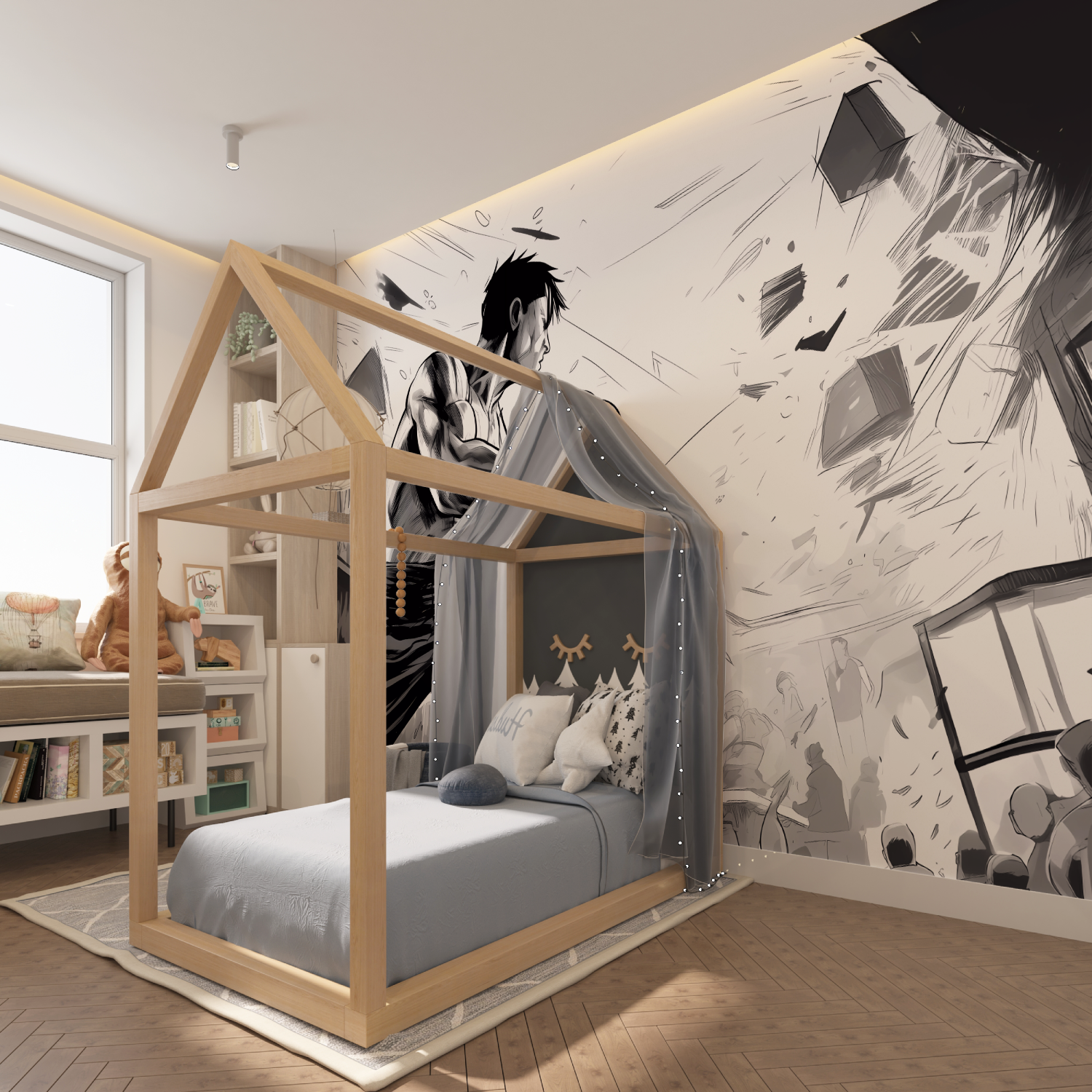 Black and White Anime Boxing Wallpaper | Murals Wallpaper