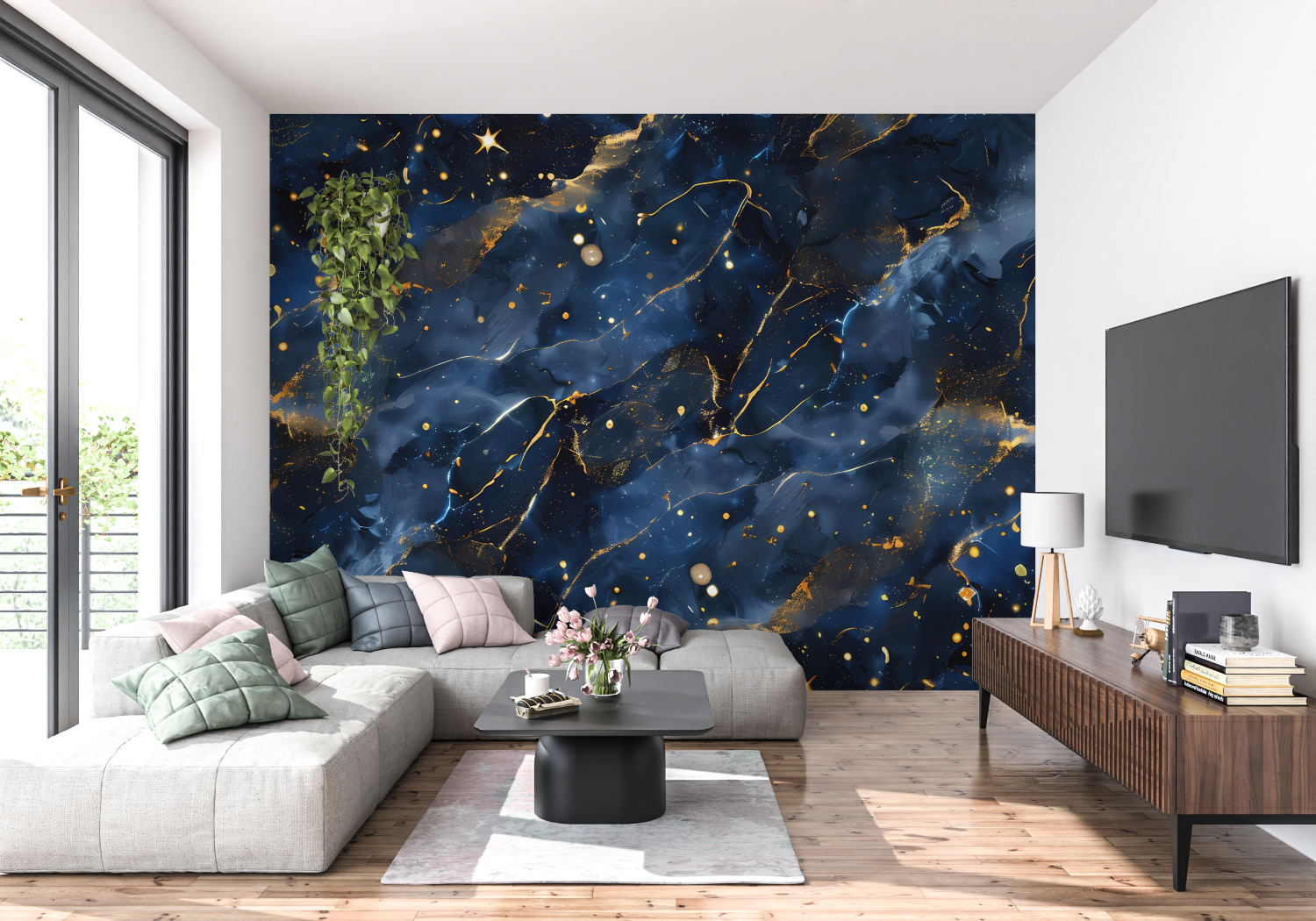 Blaue und goldene Wandtapete | Murals Wallpaper