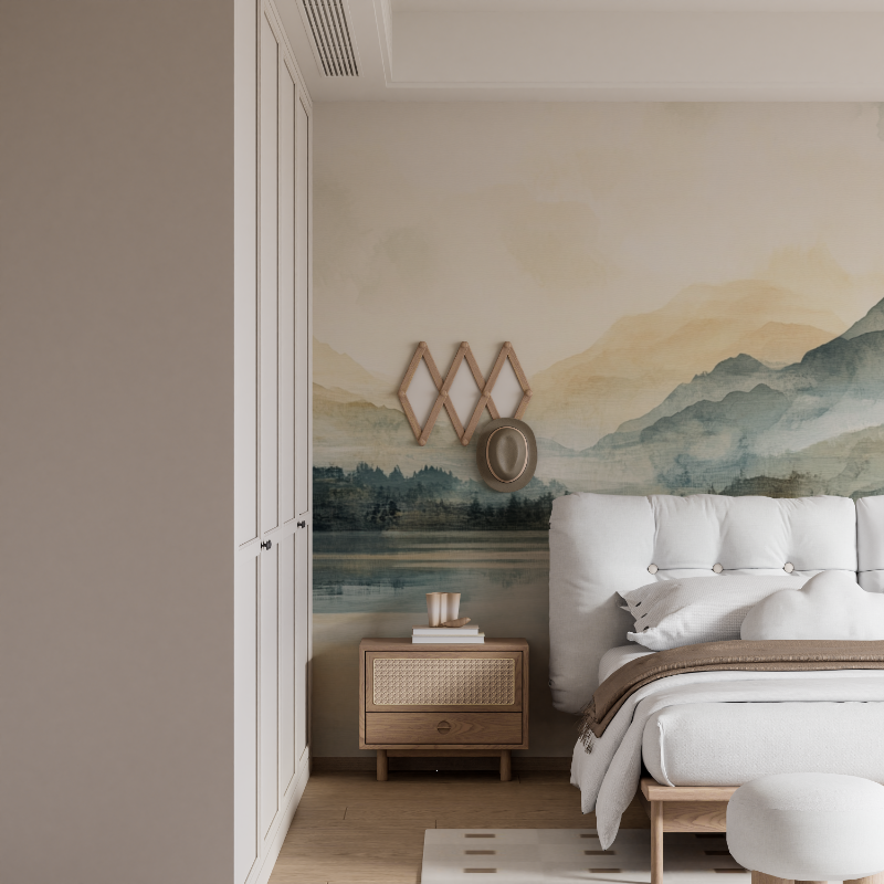 Wandbild aus Papier mit Aquarell-Paysage-Lacustre-Motiven