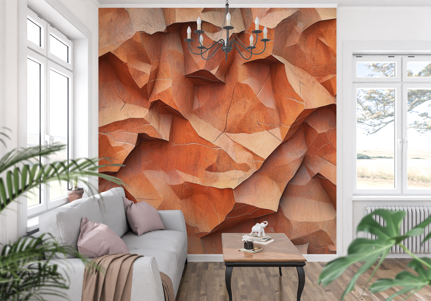 Terracotta Natural Stone Effect Wallpaper | Murals Wallpaper