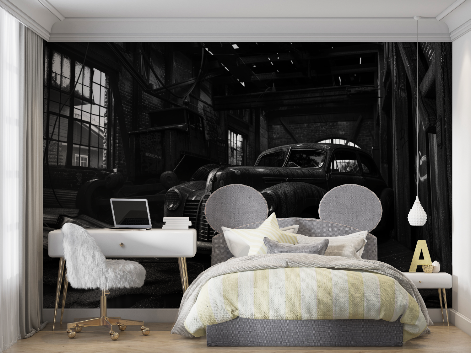 Vintage Black and White Car Wallpaper | Murals Wallpaper