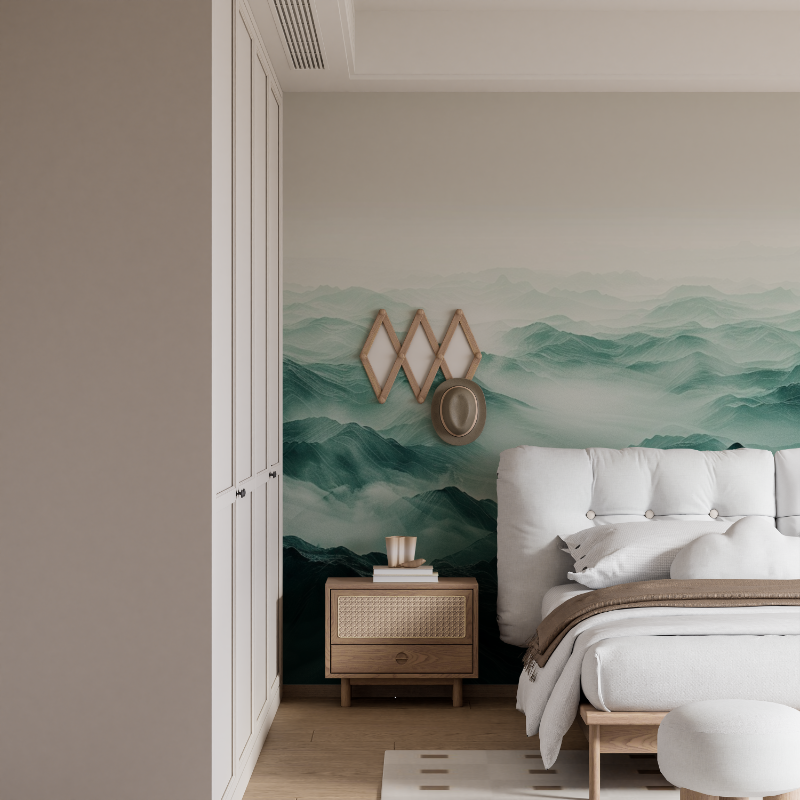 Badezimmer Tapete Berggrün Illustration | Wandbilder Tapete