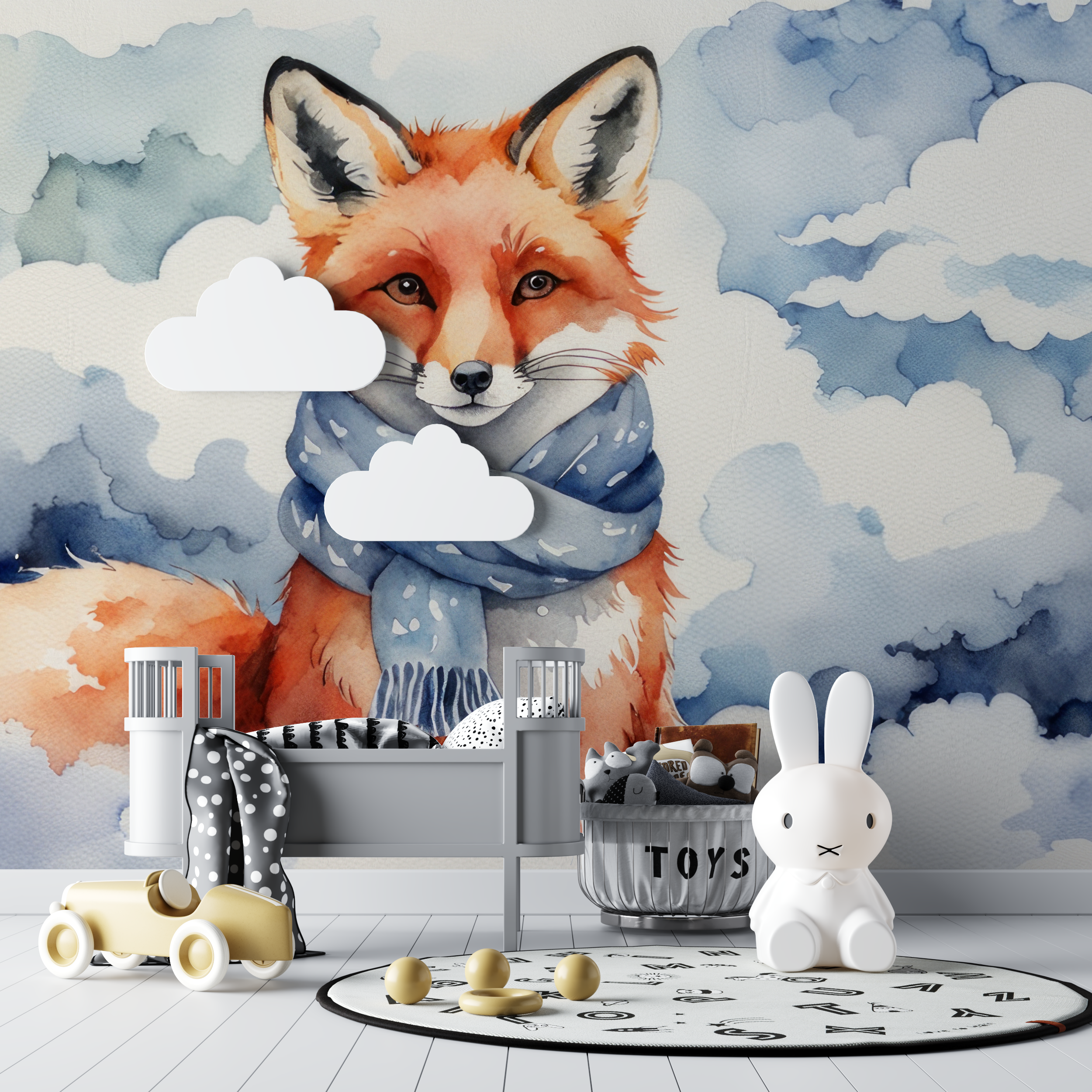 Pastel Blue Fox Wallpaper | Murals Wallpaper