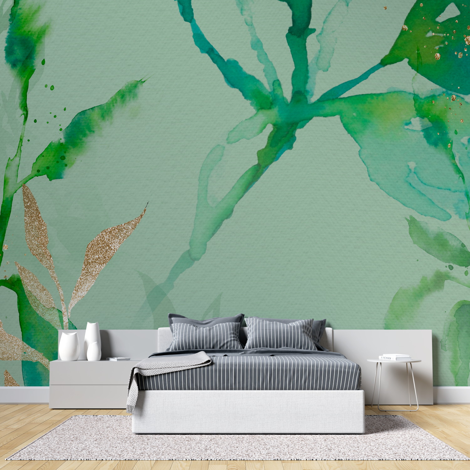Türkisgrüne Tapete fürs Schlafzimmer | Wandtapete
