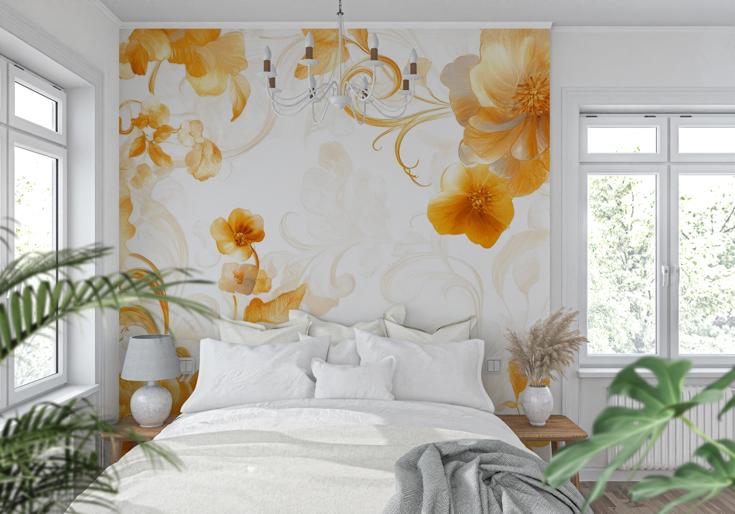 Vintage Orange Flower Wallpaper | Murals Wallpaper
