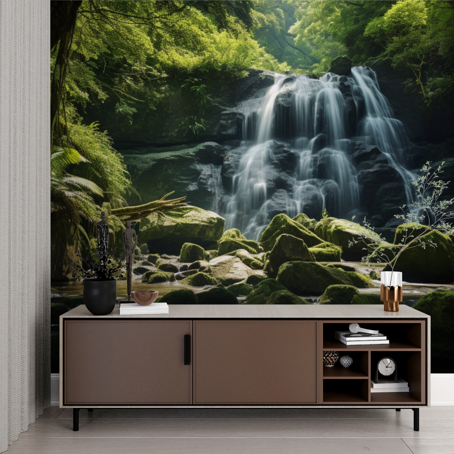 Wald-Wasserfall-Tapete | Murals Wallpaper