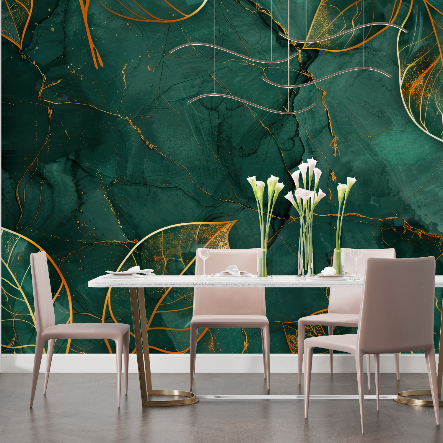 Papier Peint Vert Et Doré – Panorama-Wandbild