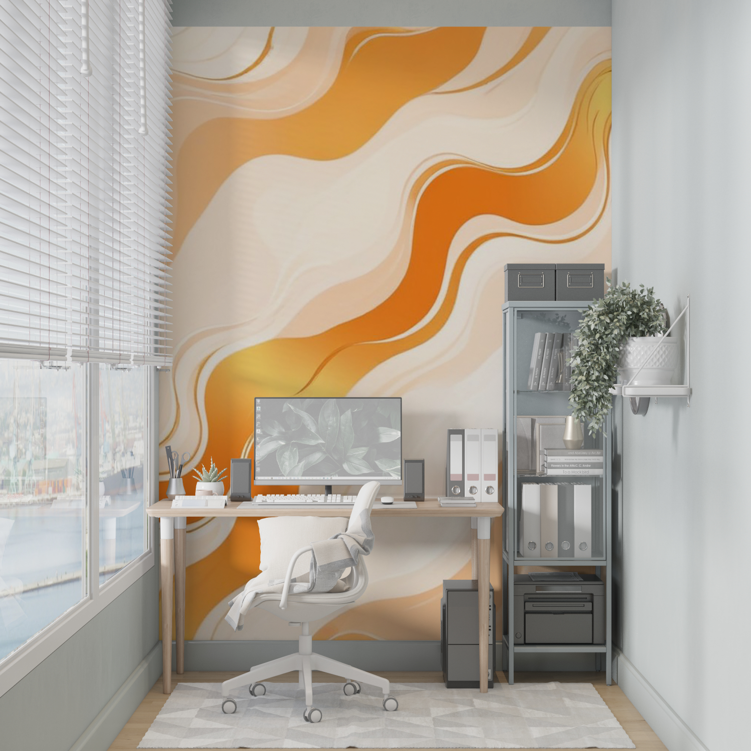 Orange and White Wave Wallpaper | Murals Wallpaper