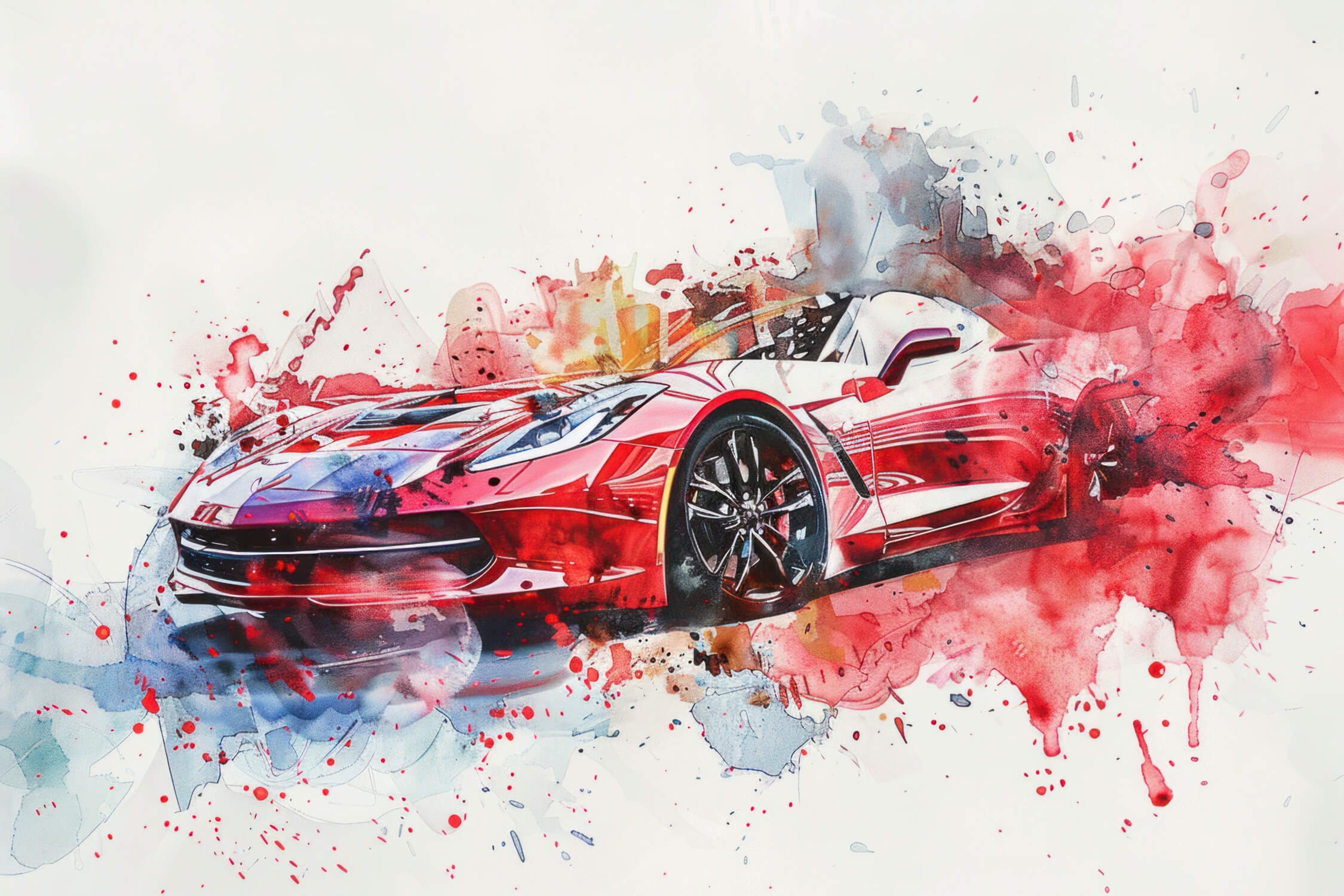 Red Sports Car Watercolor Wallpaper | Murals Wallpaper