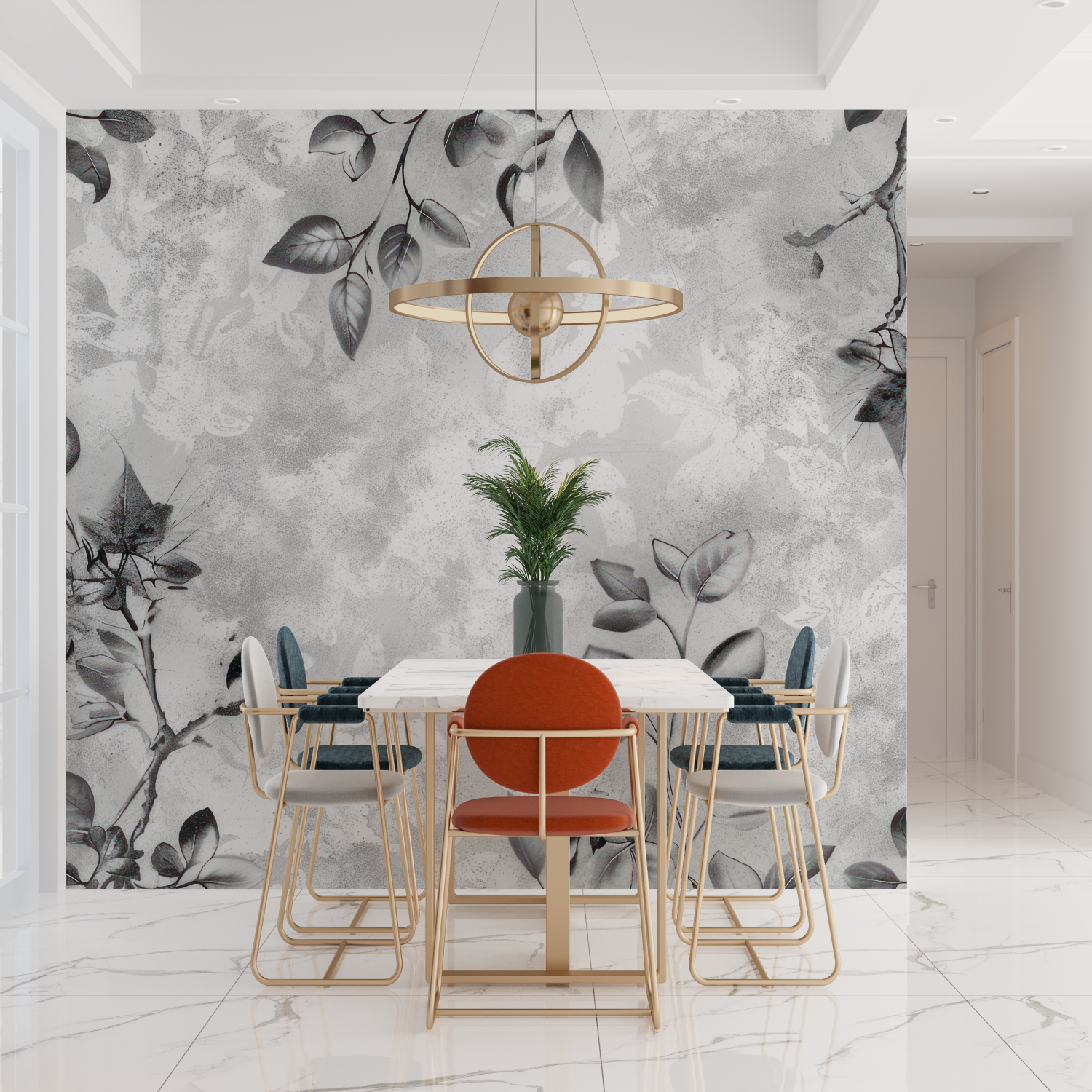 Gray and White Floral Wallpaper | Murals Wallpaper