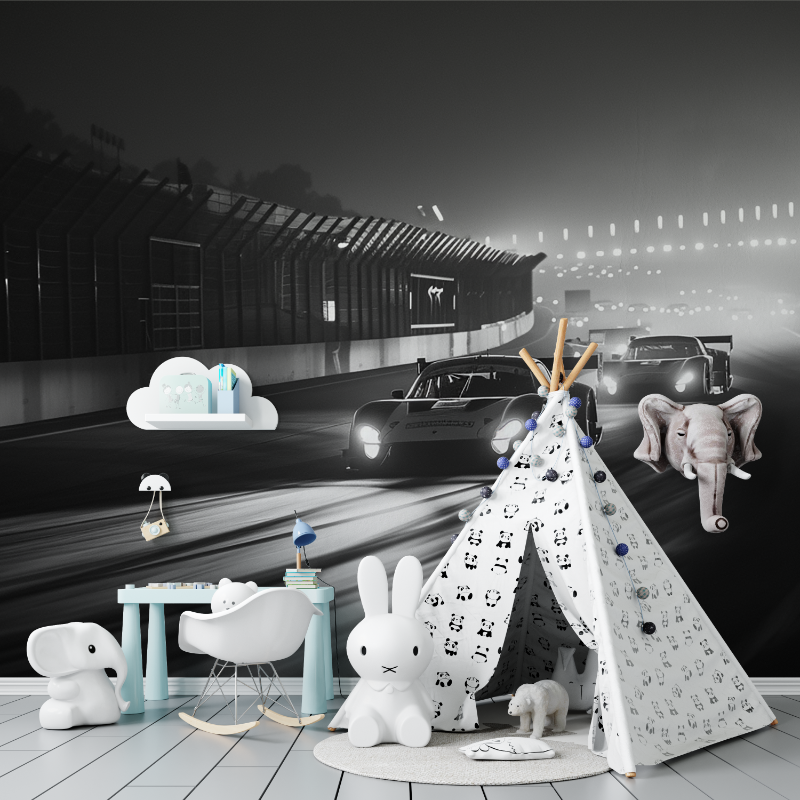 Schwarz-Weiß-Rennwagen-Tapete | Wandbilder