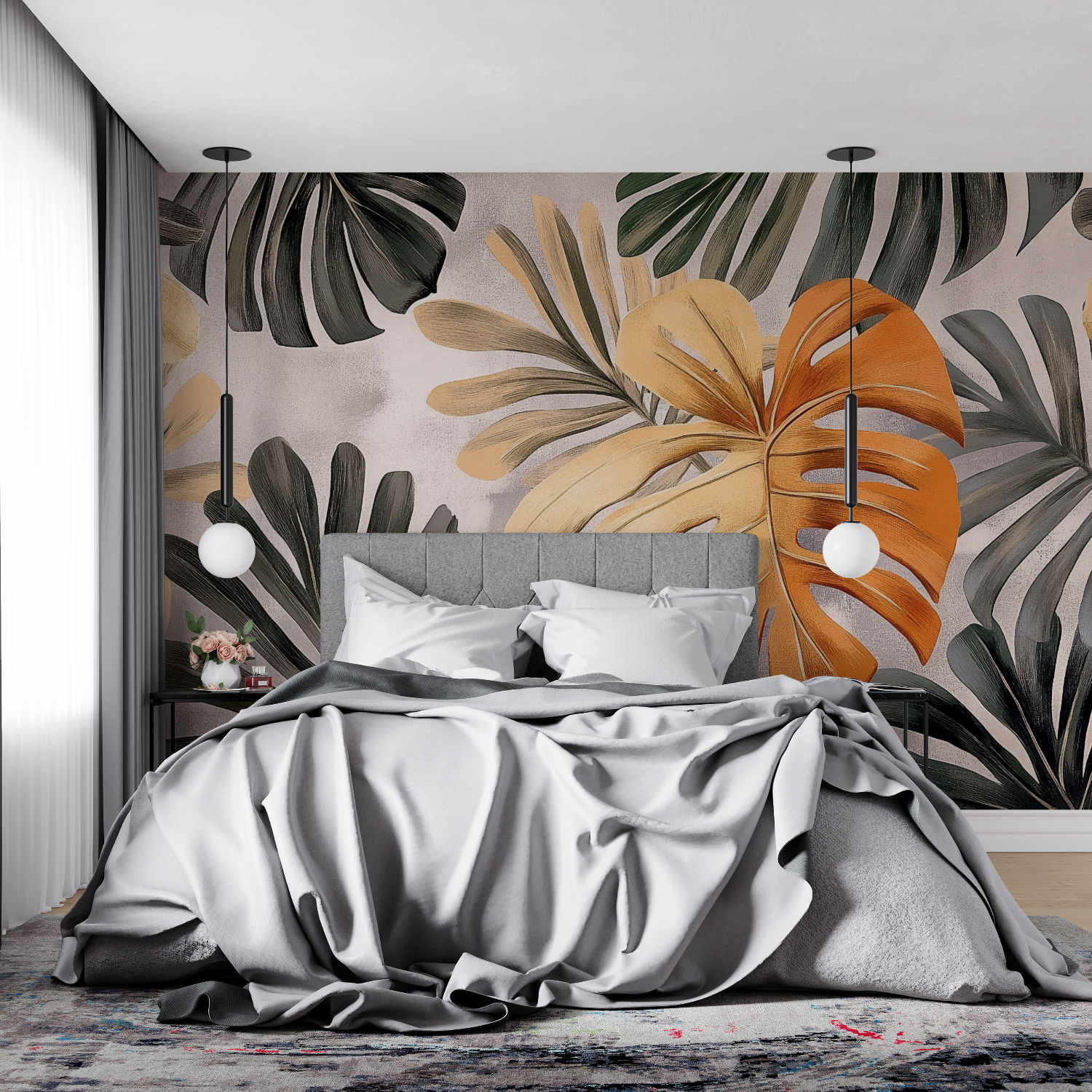 Tropische orangefarbene Tapete | Wandtapete