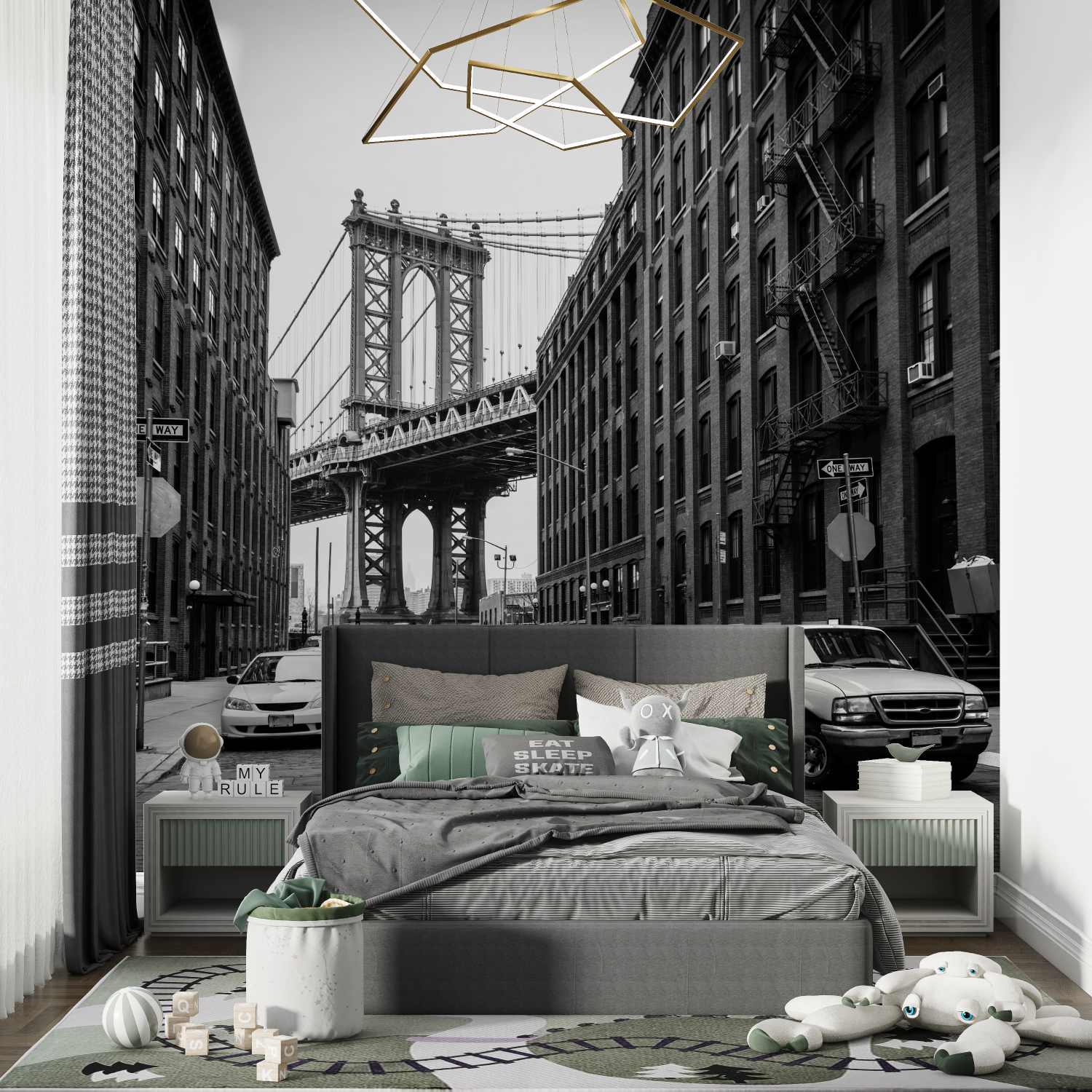 Brooklyn Black and White Car Wallpaper | Murals Wallpaper