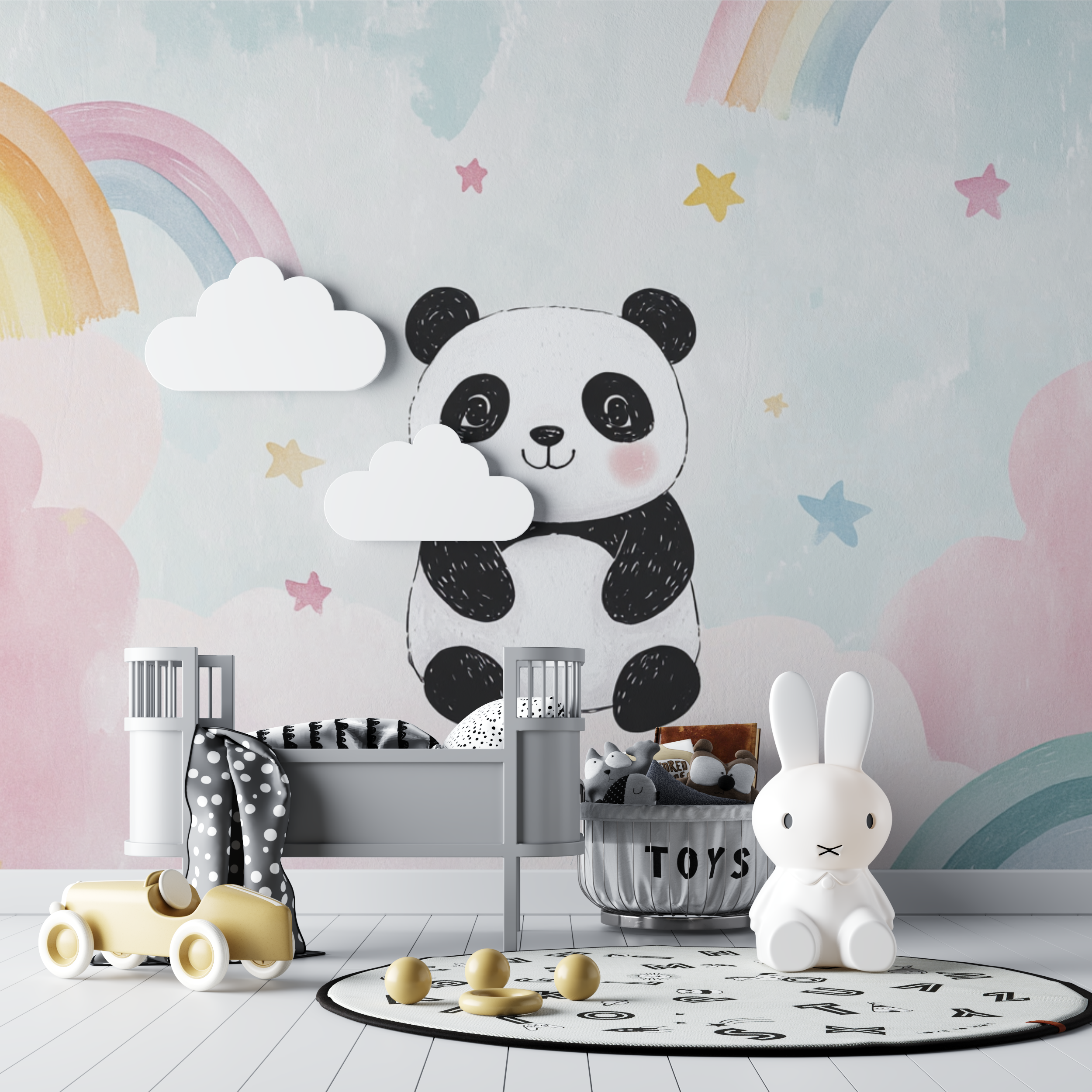 Pastel Panda and Rainbow Wallpaper | Murals Wallpaper