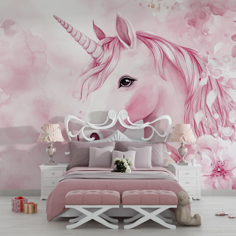 Unicorn Theme Pink Bedroom Wallpaper | Murals Wallpaper