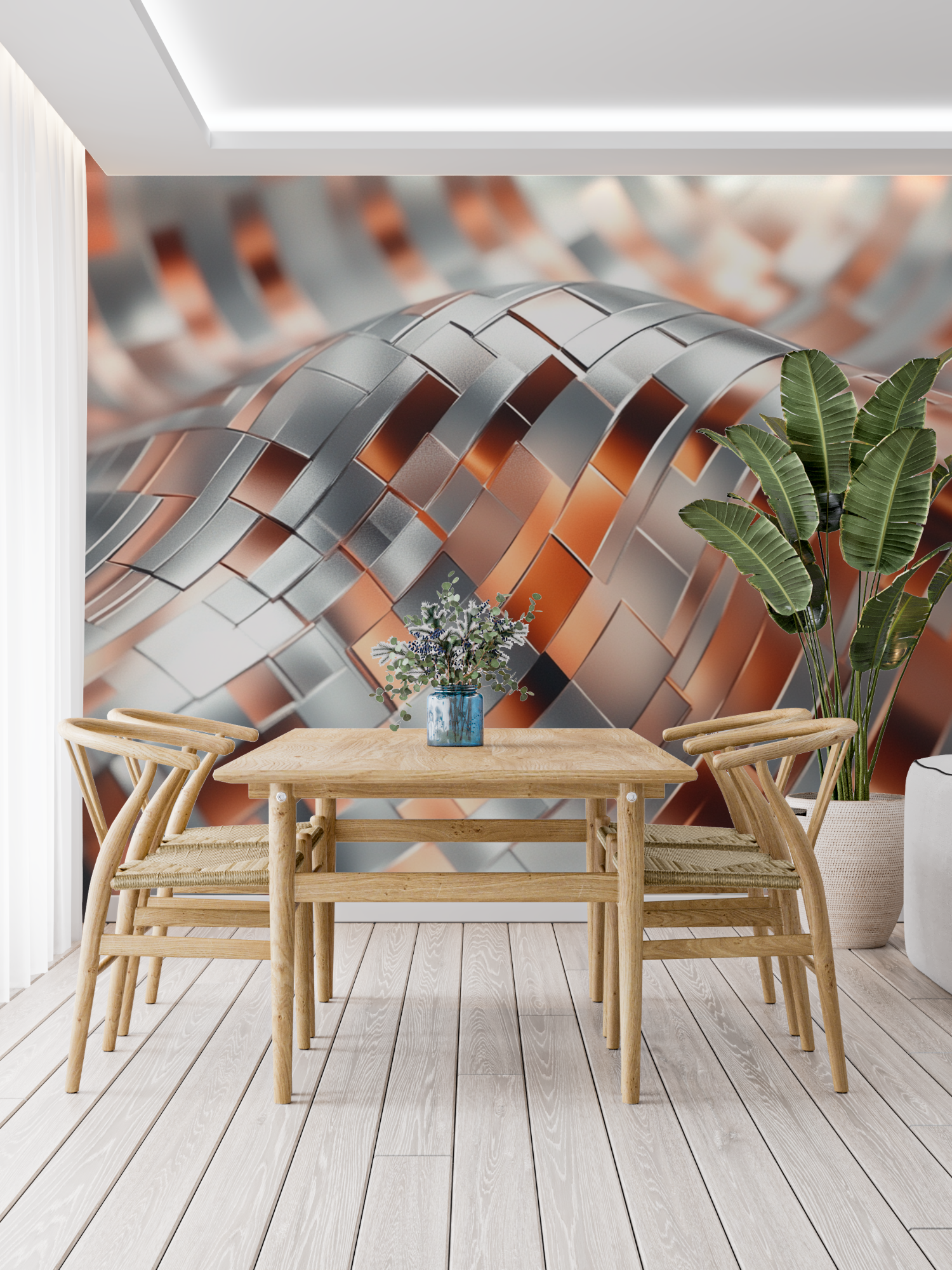 Modern Terracotta and Silver Wallpaper | Murals Wallpaper