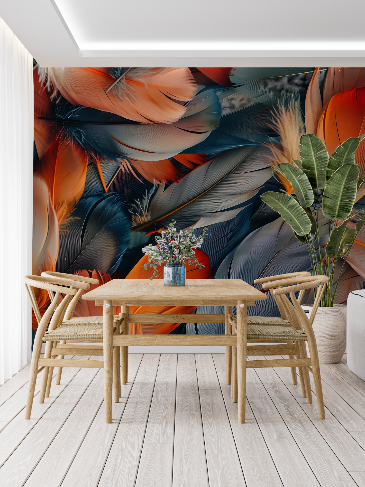 Orange and Blue Feather Wallpaper | Murals Wallpaper