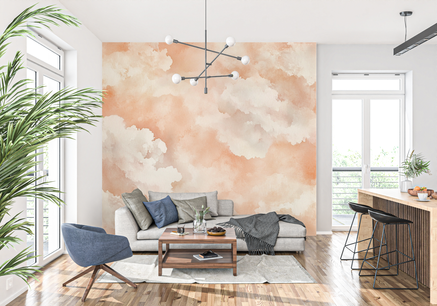 Papel de parede Pastel Cloudy Sky Terracotta | Murais Papel de parede