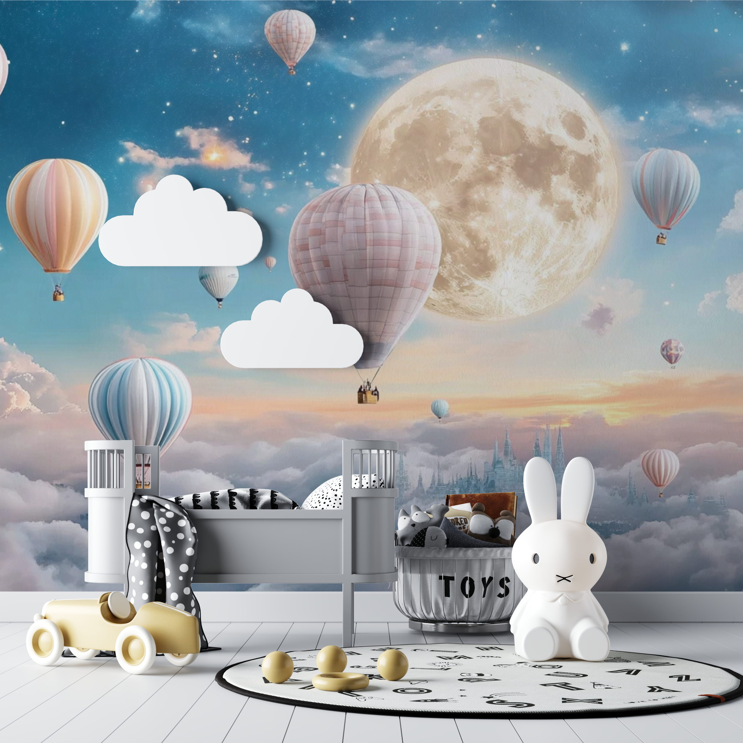 Hot Air Balloon and Luminous Moon Wallpaper | Murals Wallpaper