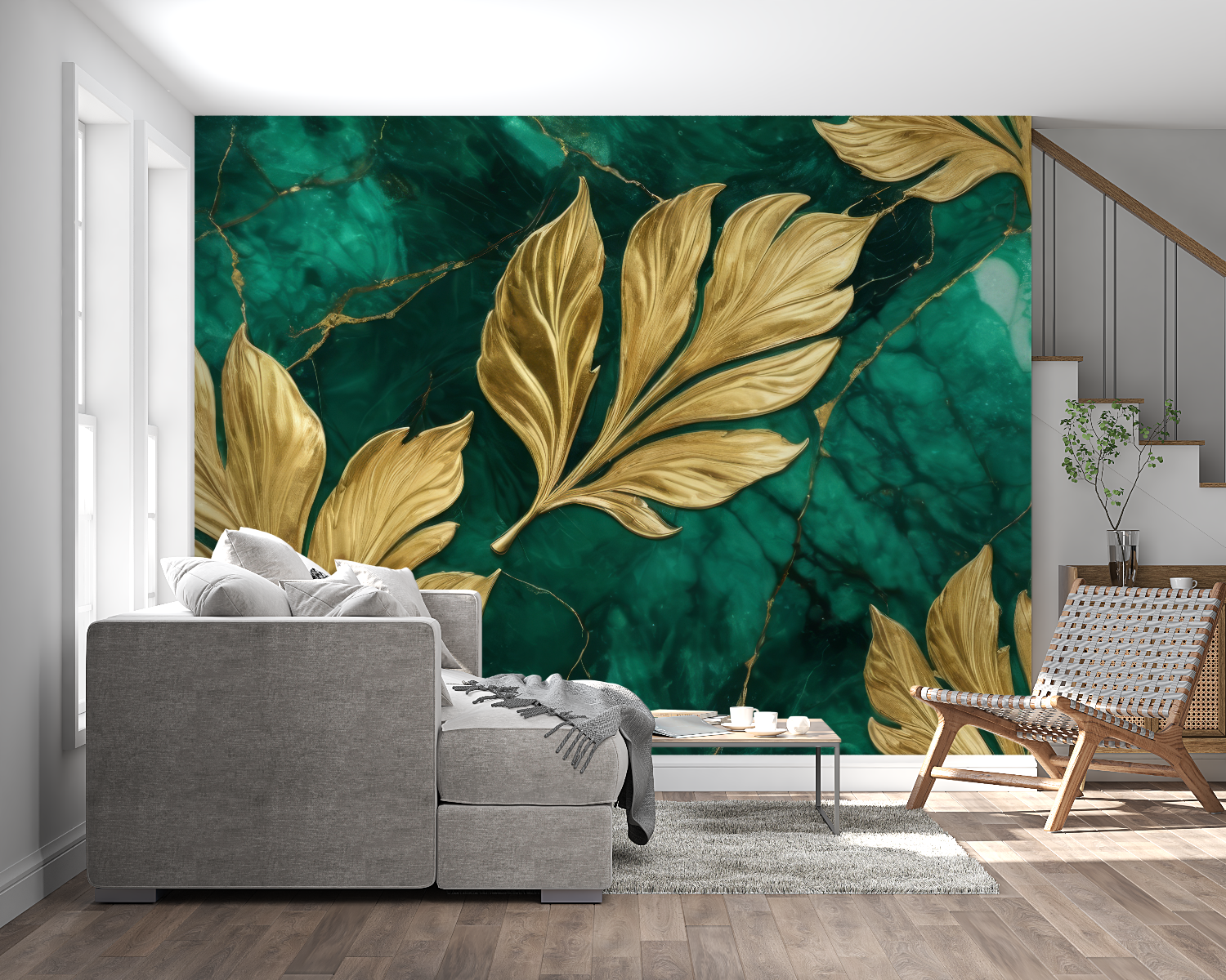 Gold and Green Leafy Wallpaper | Murals Wallpaper