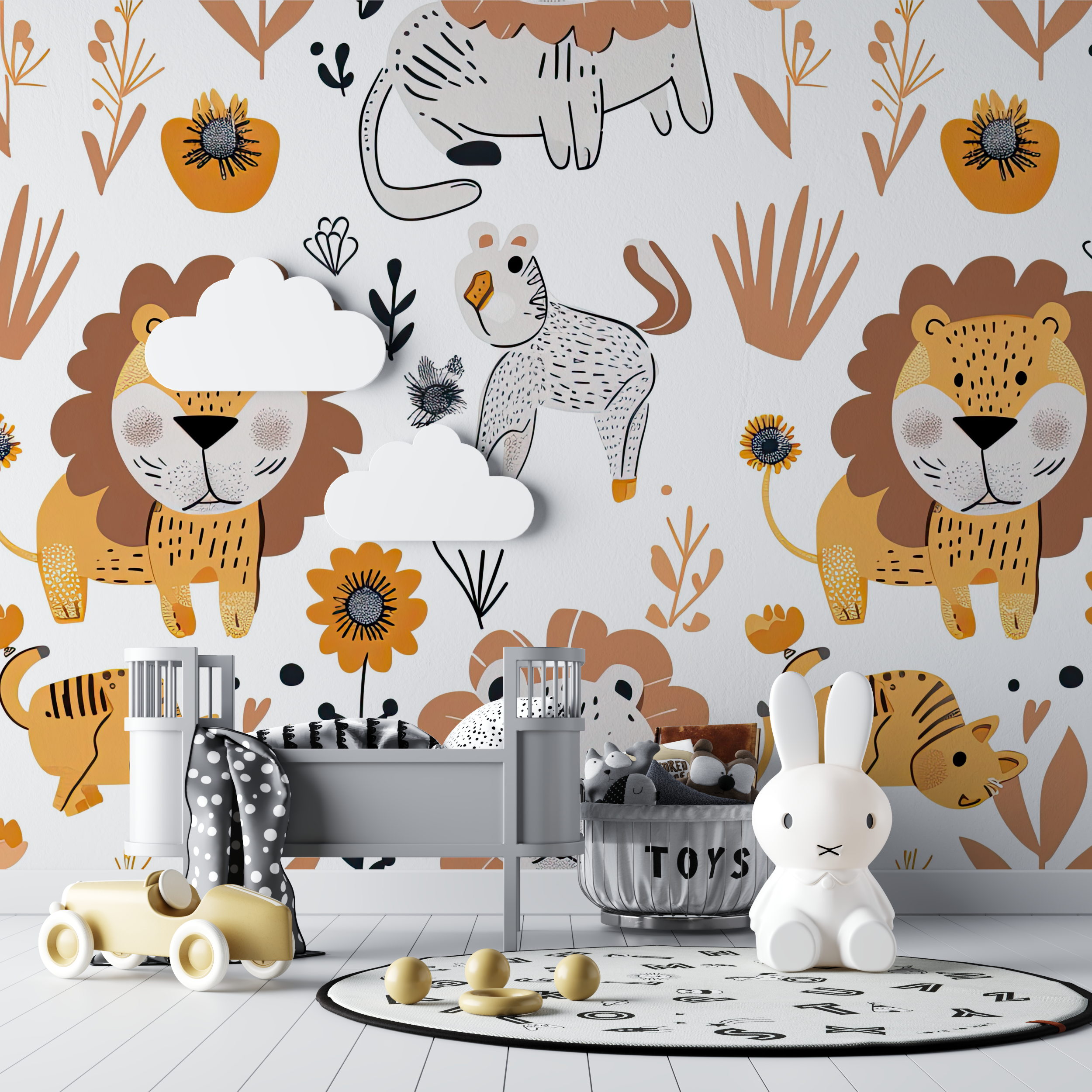 Lion and Nordic Patterns Wallpaper | Murals Wallpaper