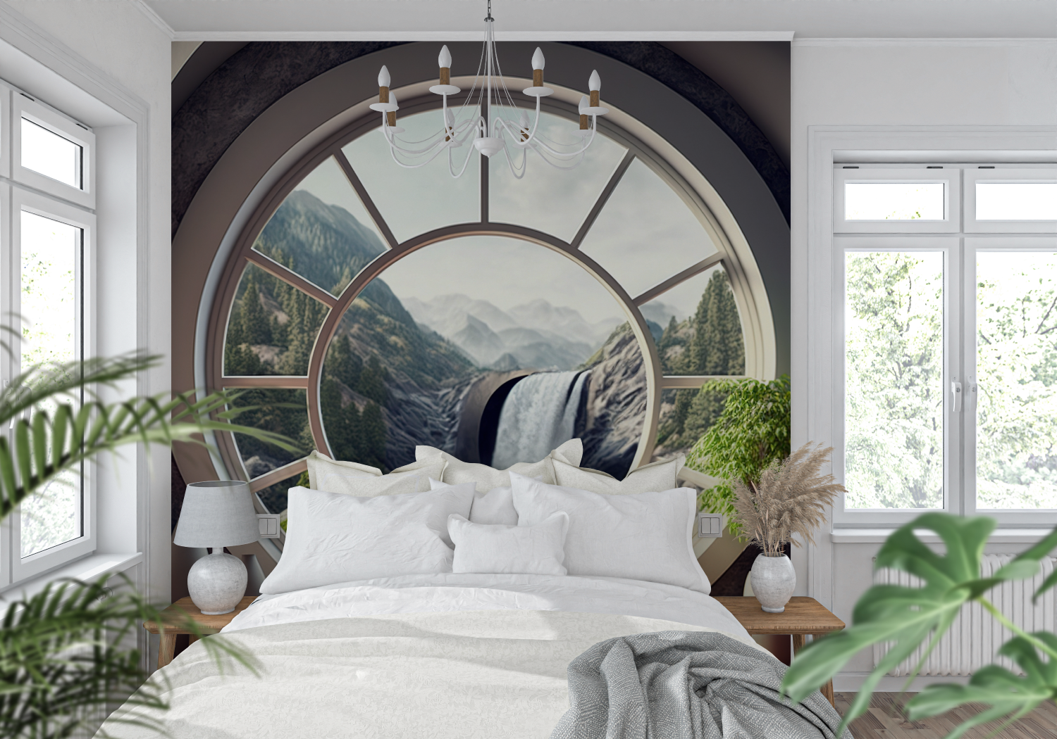 Fenster-Wasserfall-Trompe-l'œil-Tapete | Wandbildtapete