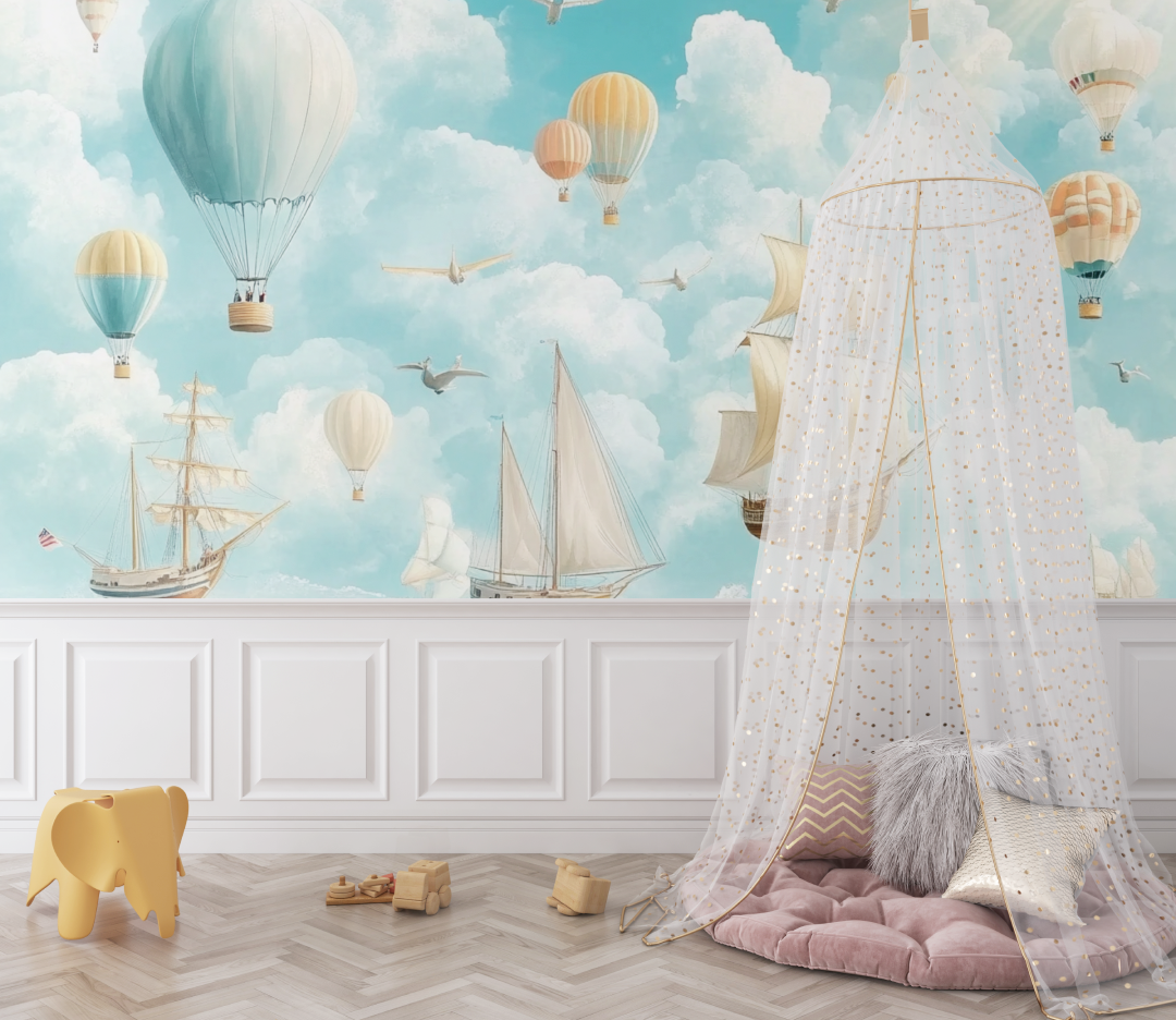 Sailboat and Airplane Wallpaper in the Sky | Murals Wallpaper