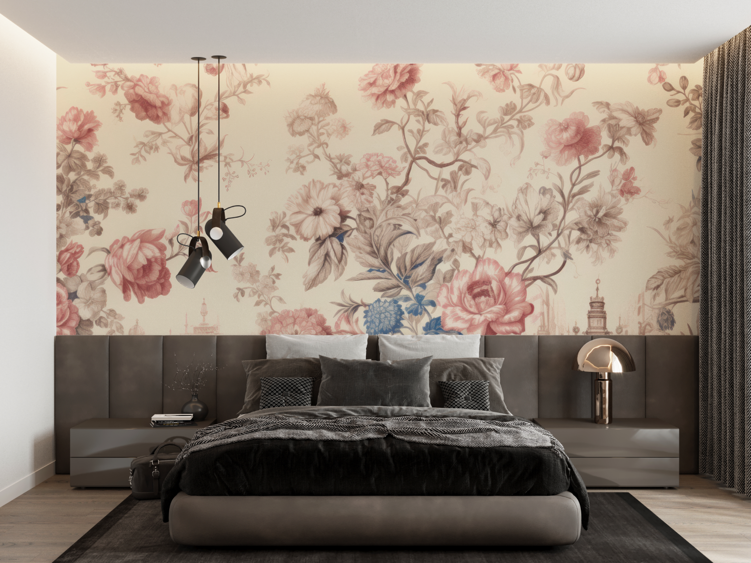 Toile de Jouy Pink Blue Wallpaper | Murals Wallpaper