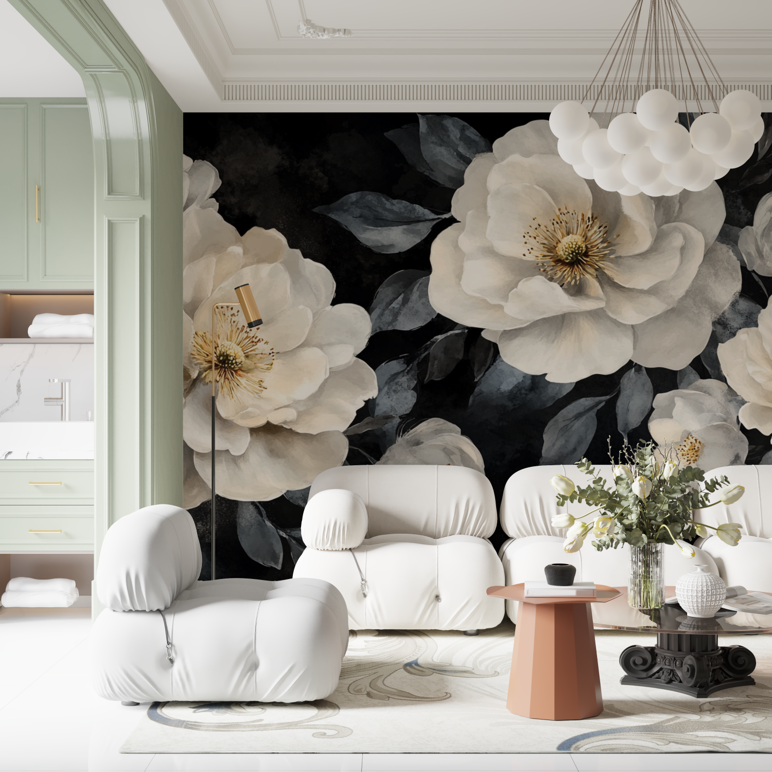 Watercolor White and Black Flower Wallpaper | Murals Wallpaper