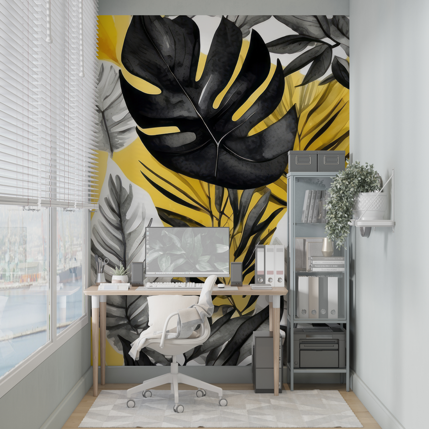 Gray Yellow Tropical Wallpaper | Murals Wallpaper