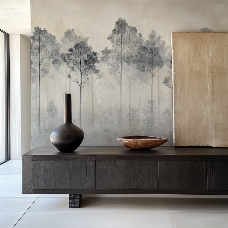 Tapete mit grauem Baum | Wandtapete