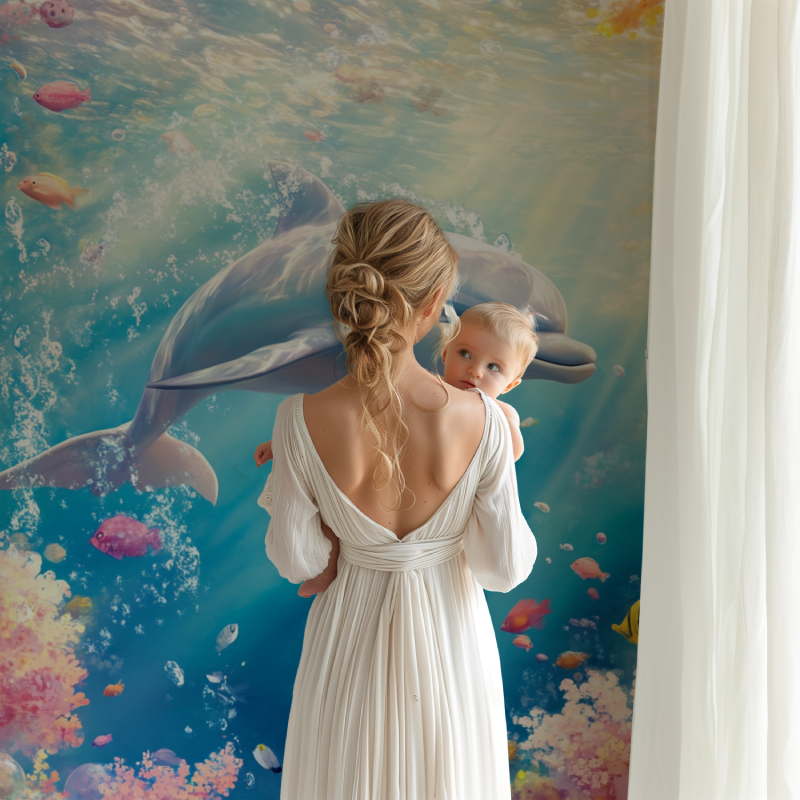 Fröhliche Delfin-Tapete | Wandbildtapete