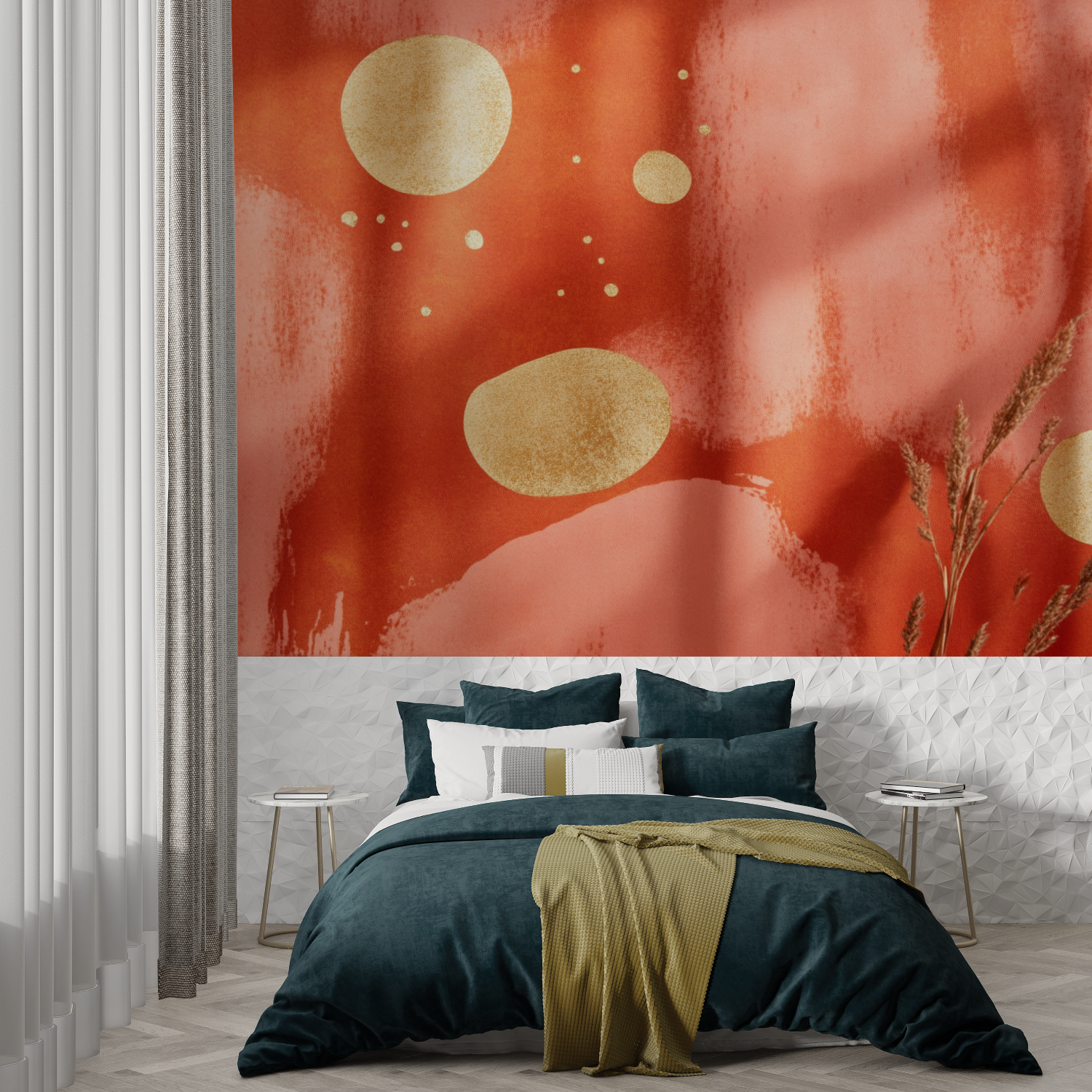 Terracotta Papel de parede moderno com brilho dourado | Murais Papel de parede